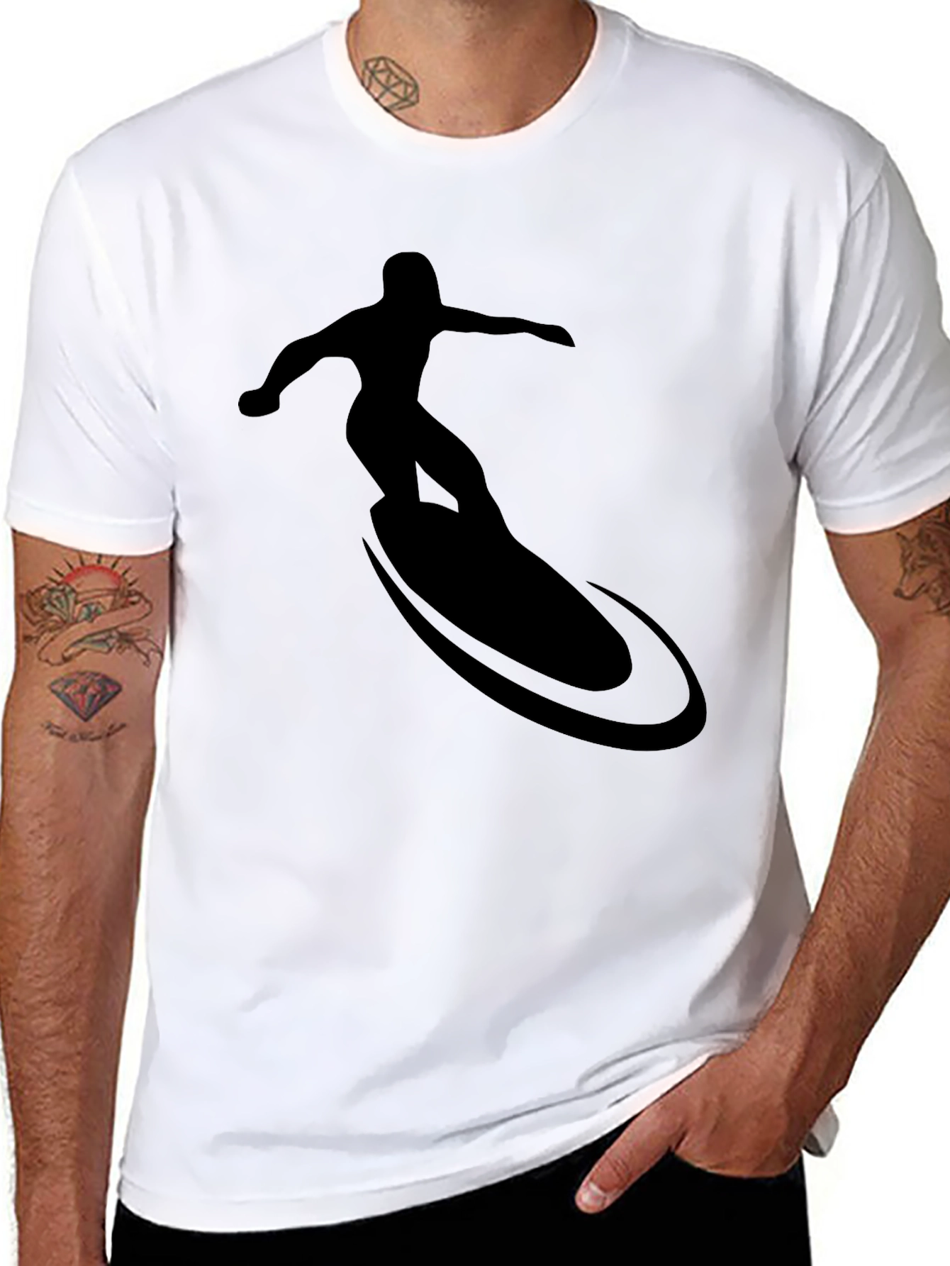 Cool Surfer Silhouette Graphic Tee - Black