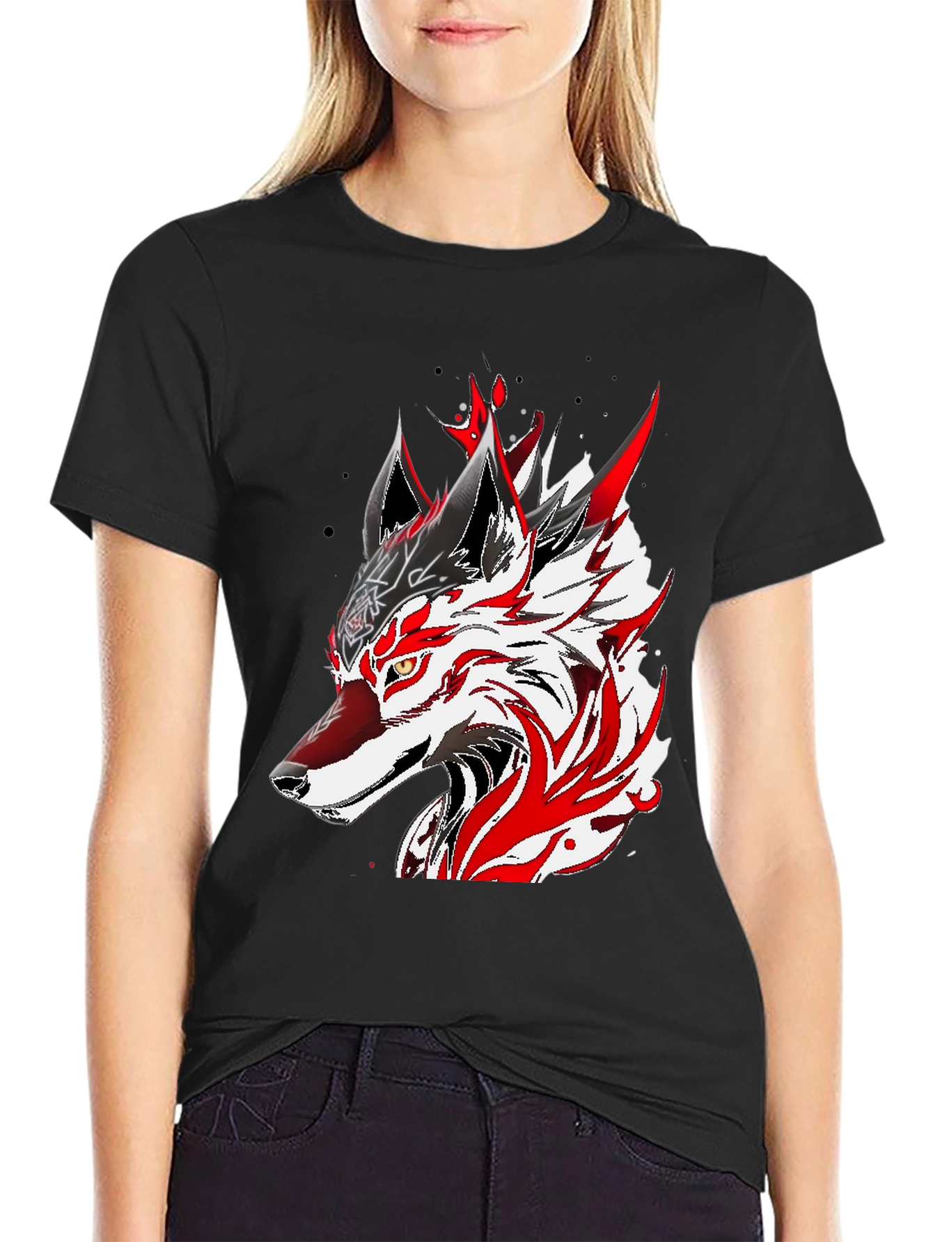 Wolf Graphic Black T-Shirt - Bold Anime Design
