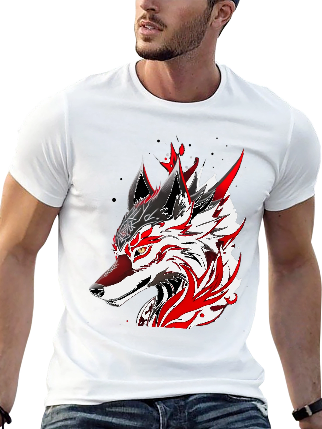 Wolf Graphic Black T-Shirt - Bold Anime Design