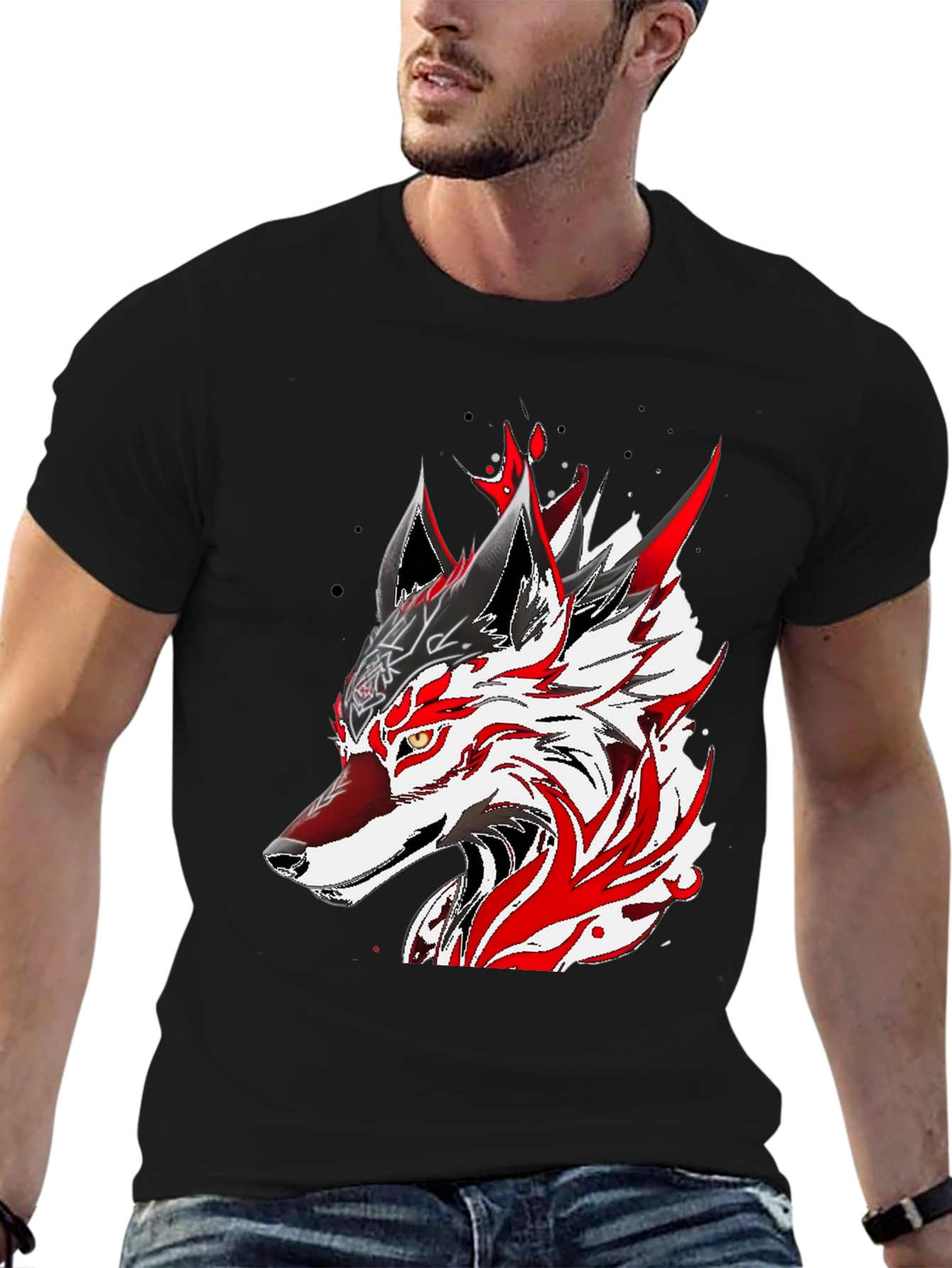 Wolf Graphic Black T-Shirt - Bold Anime Design