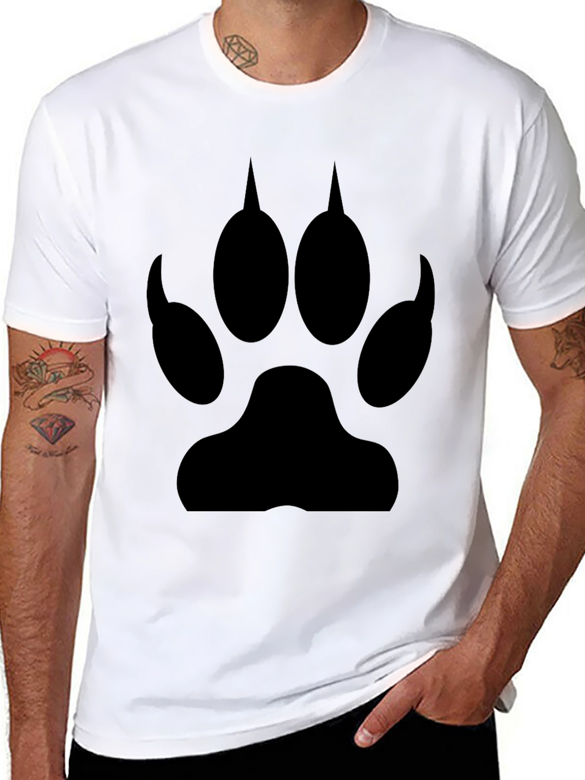 Black T-Shirt with Wolf Paw Print Design