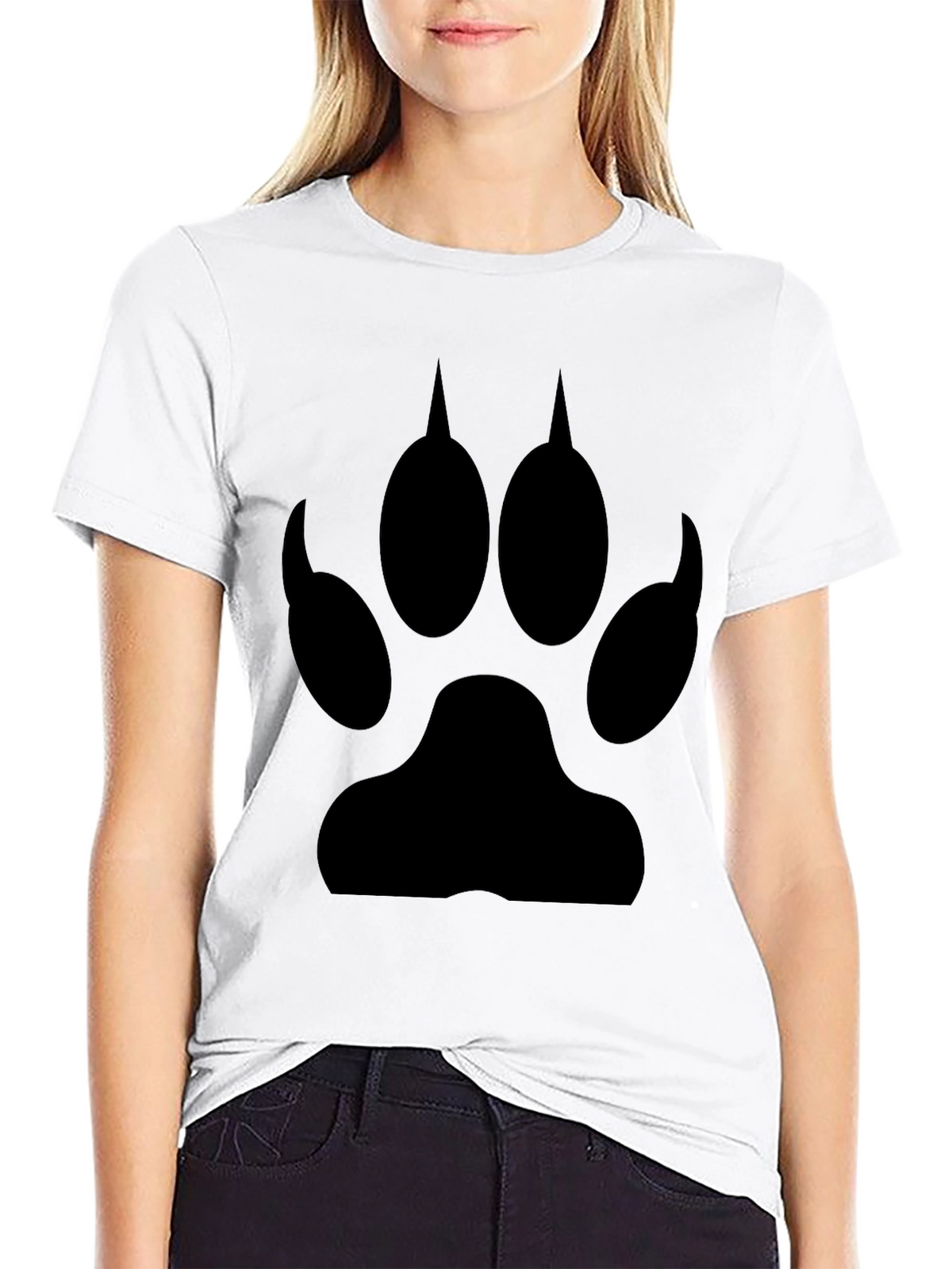 Black T-Shirt with Wolf Paw Print Design