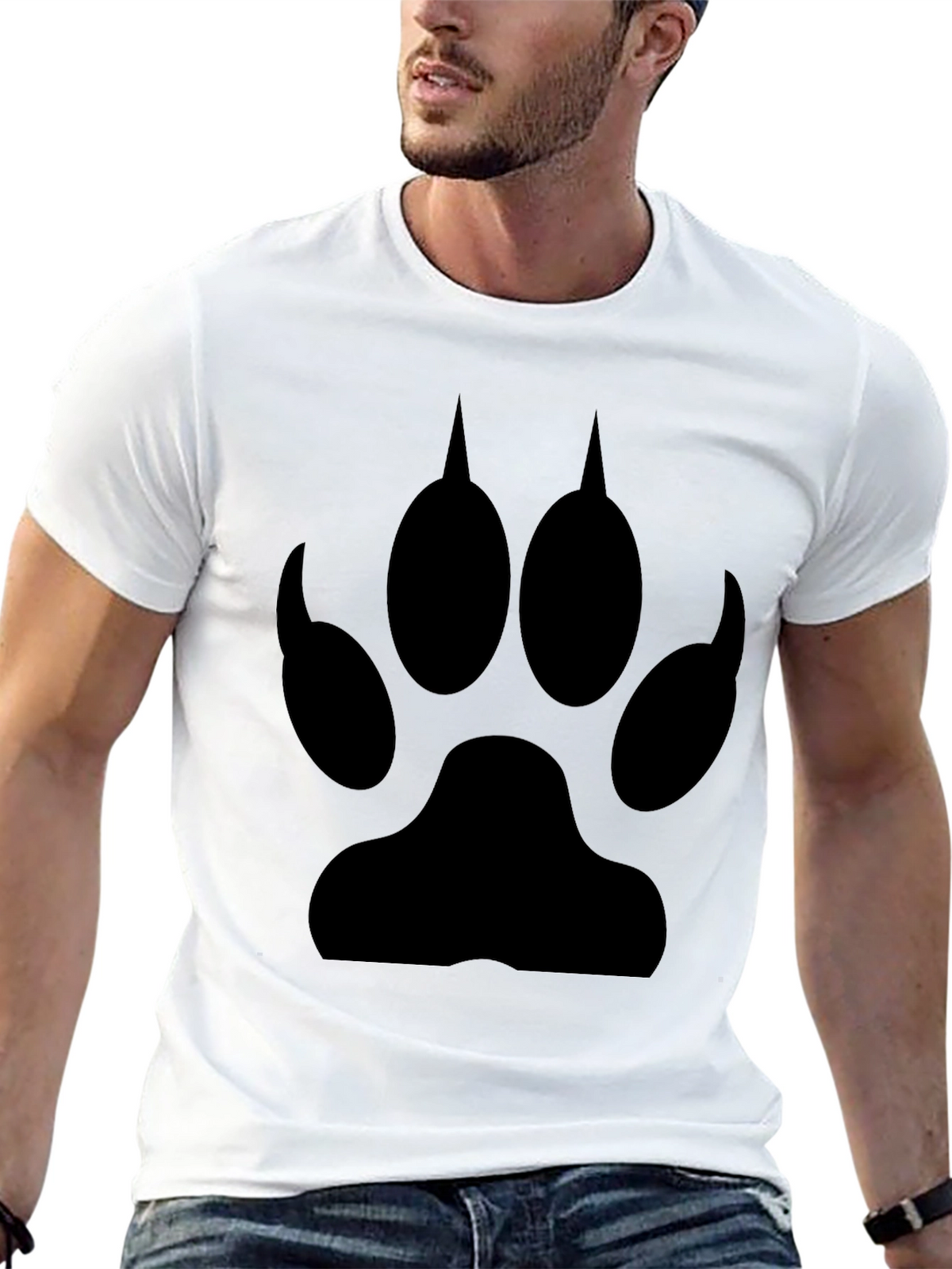 Black T-Shirt with Wolf Paw Print Design