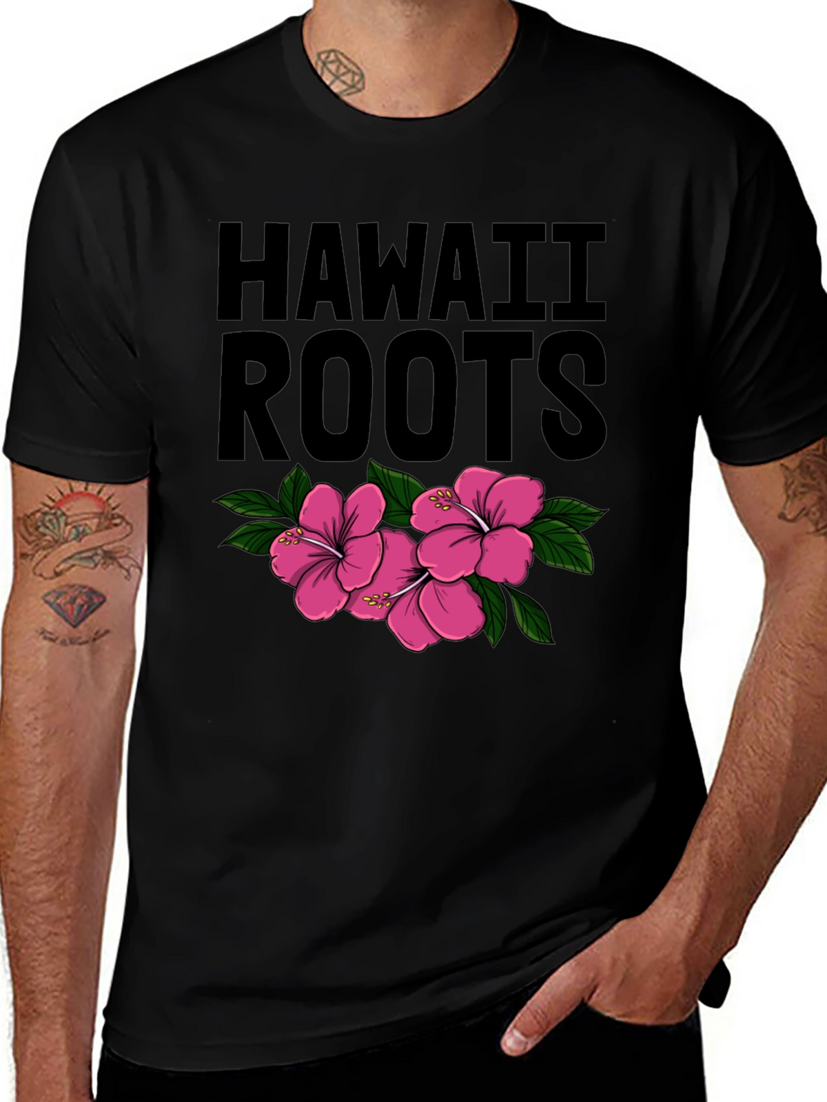 Hawaii Roots Hibiscus Flower Graphic T-Shirt