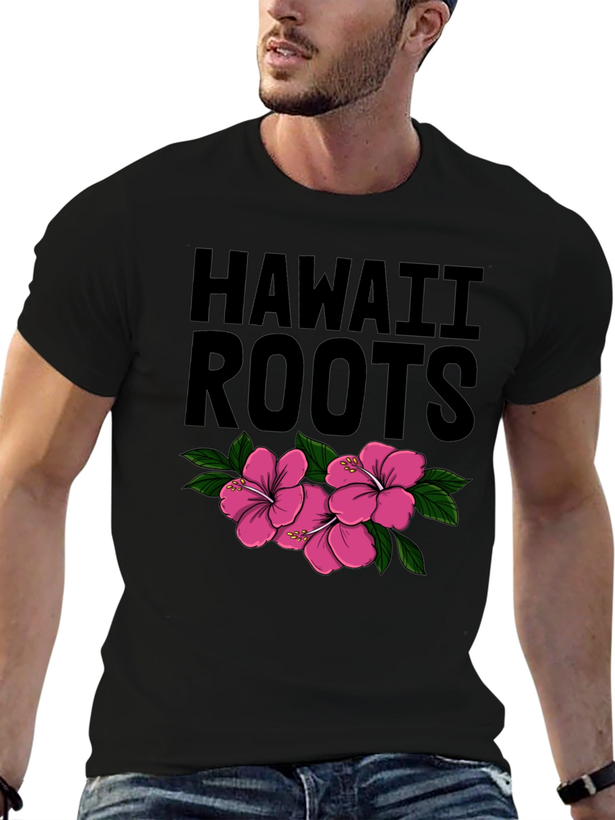 Hawaii Roots Hibiscus Flower Graphic T-Shirt