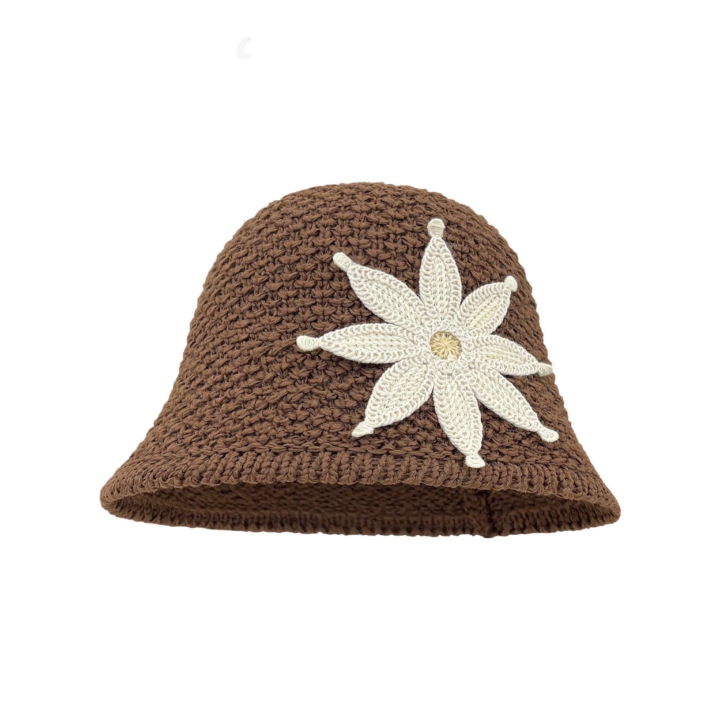 Women's Knit Bucket Hat with Flower Appliqué, Summer Sun Protection