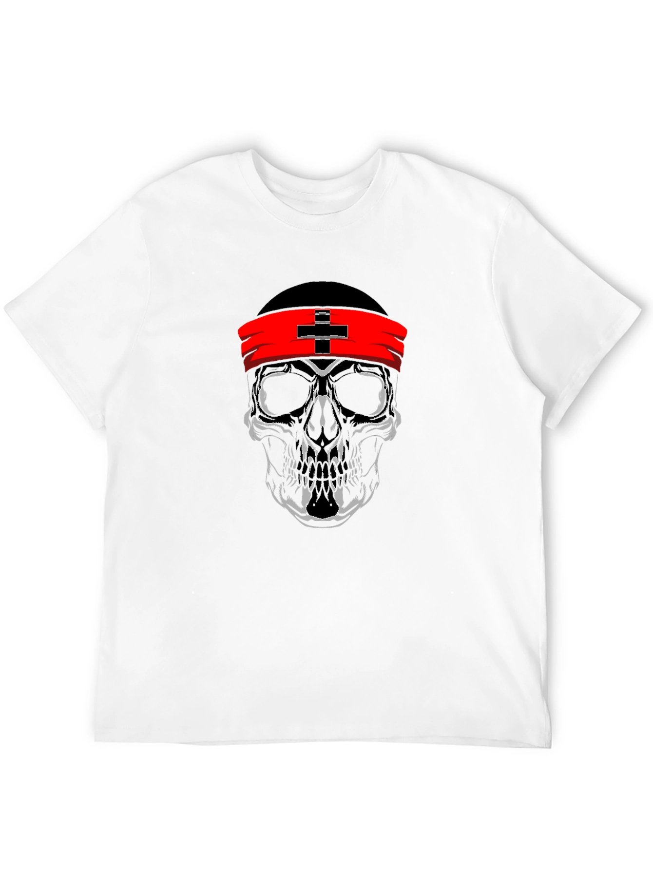 Skull Graphic T-Shirt with Red Headband