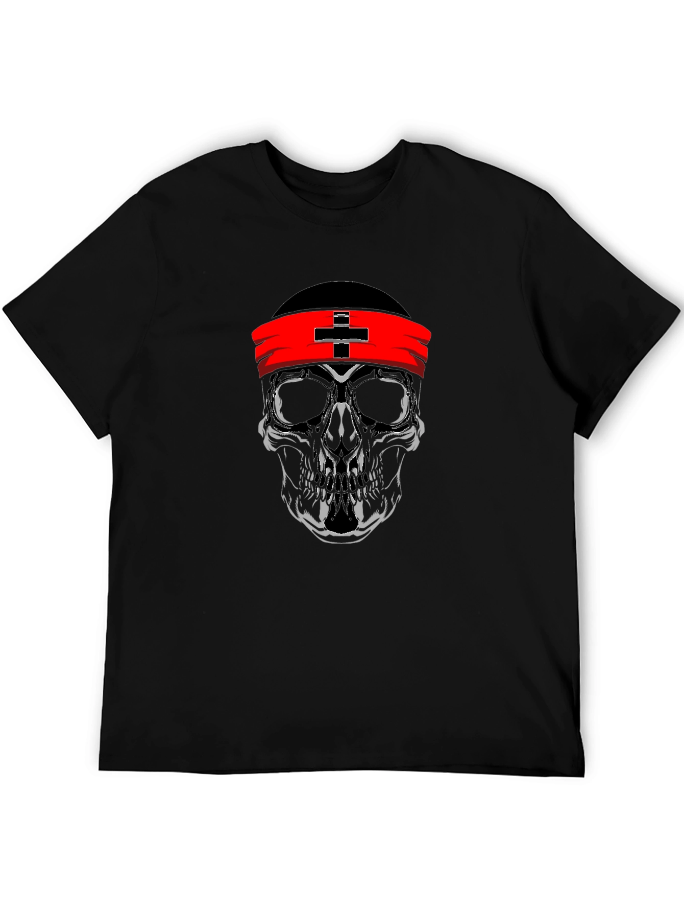 Skull Graphic T-Shirt with Red Headband