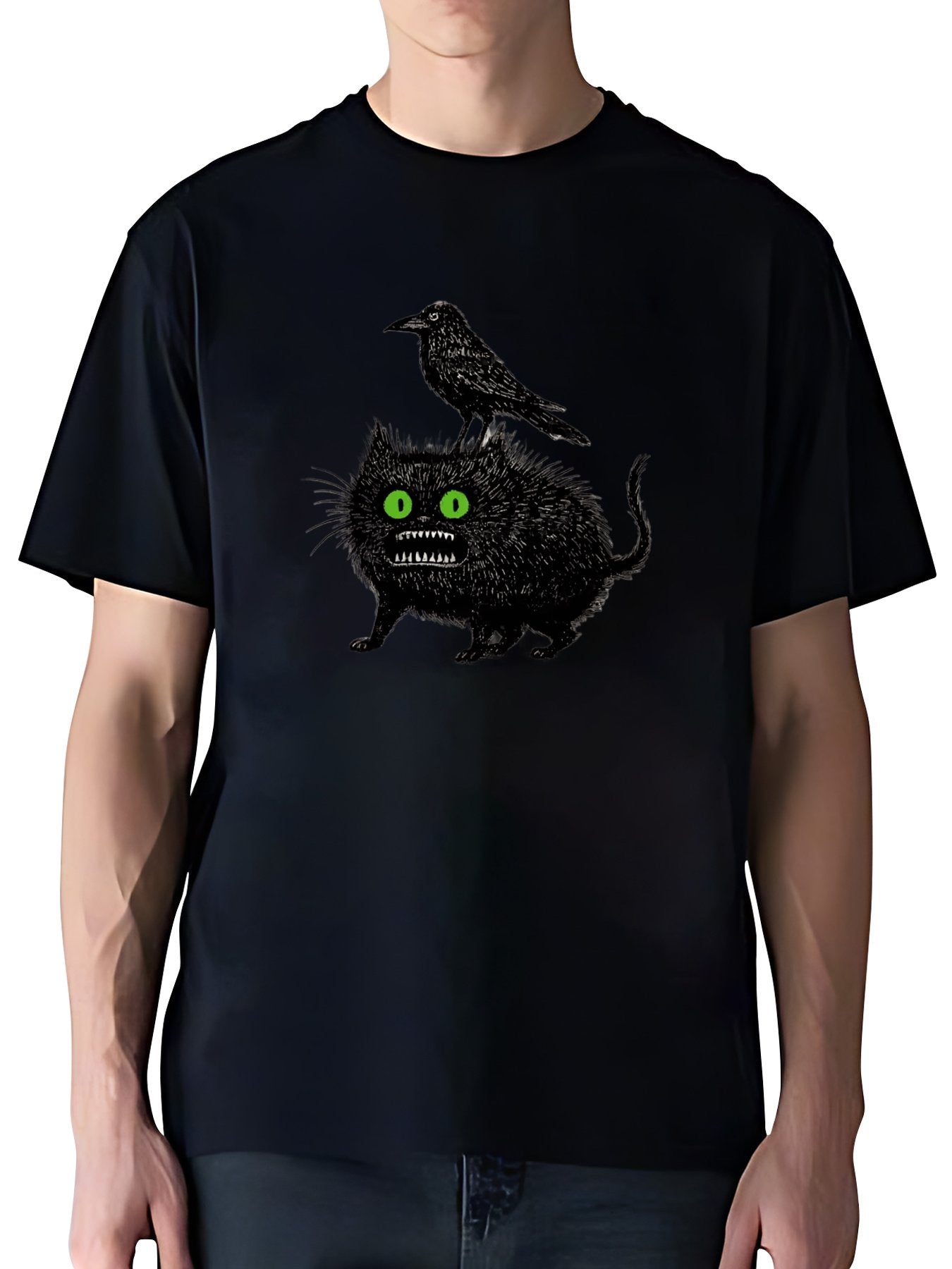T-shirt Tokyo-tiger-crow-and-black-cat-washed-t-shirt