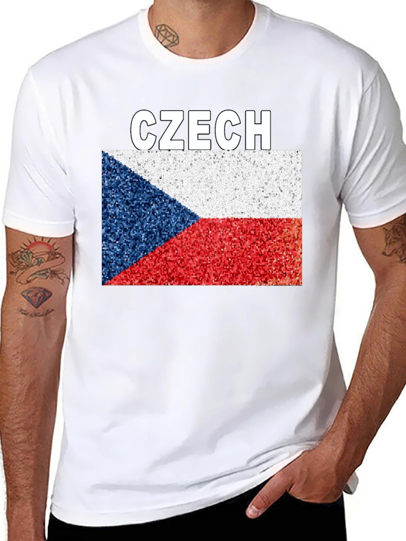 Czech Republic Flag T-Shirt - Black Crew Neck Tee