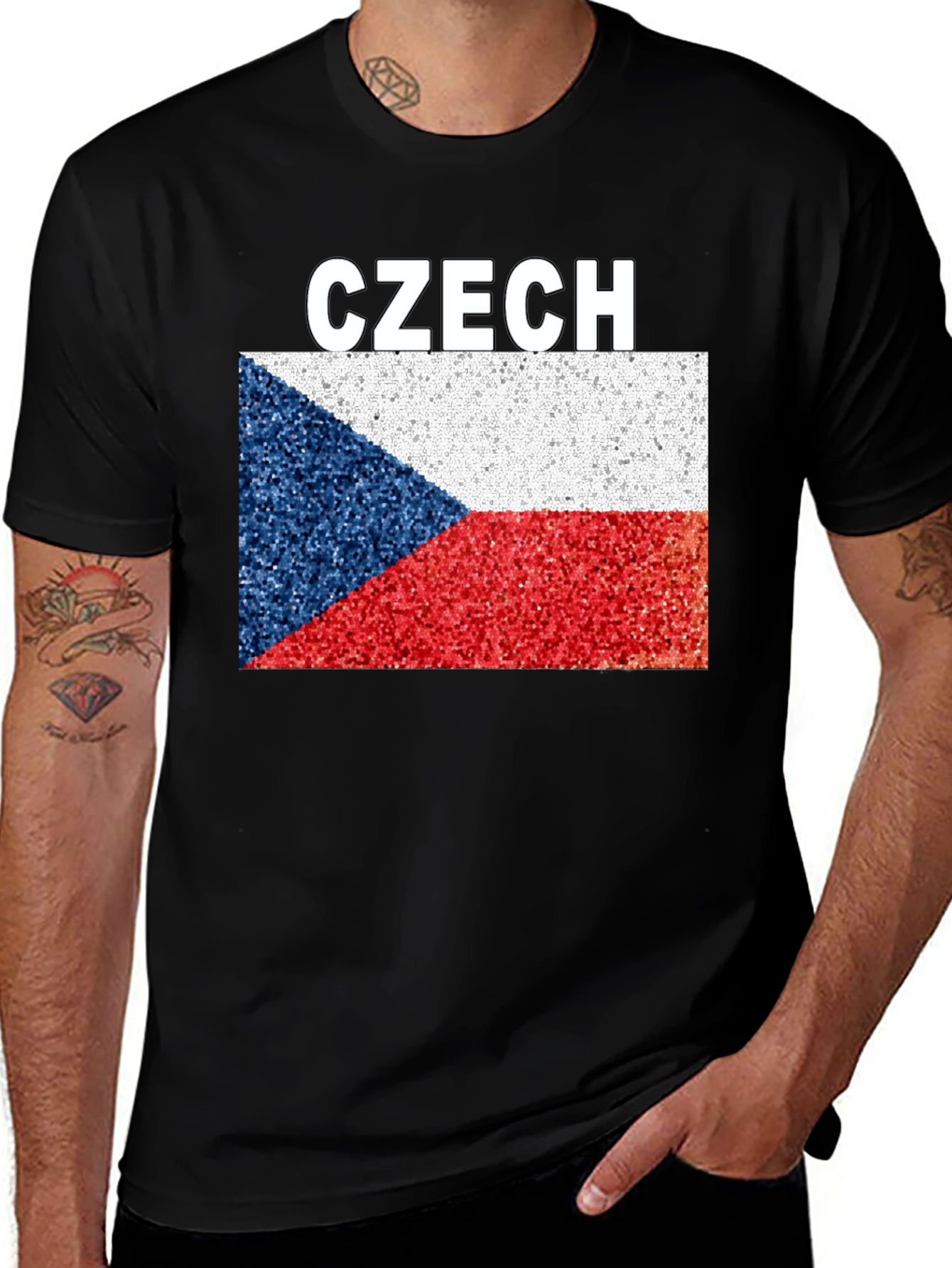 Czech Republic Flag T-Shirt - Black Crew Neck Tee