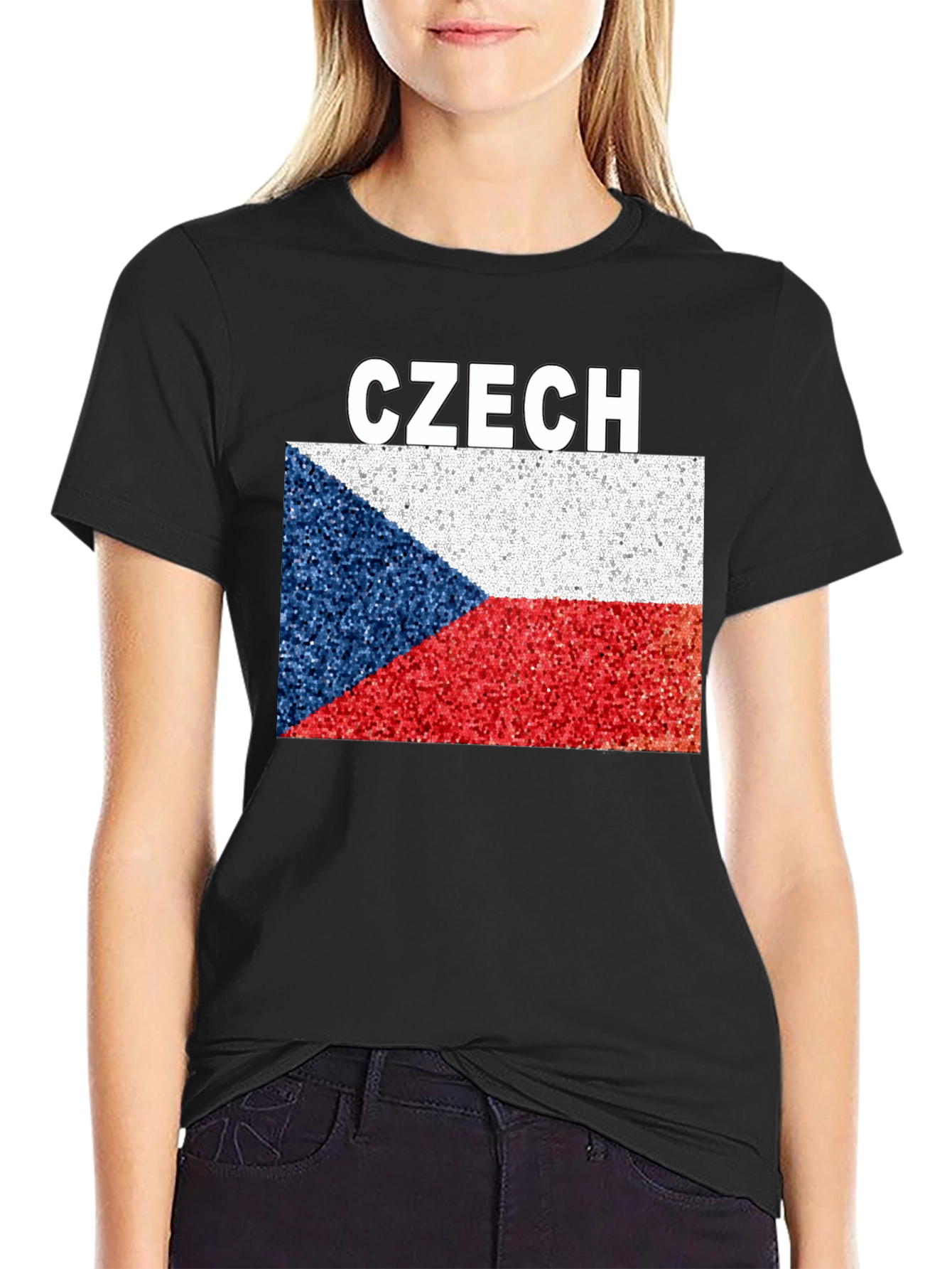 Czech Republic Flag T-Shirt - Black Crew Neck Tee