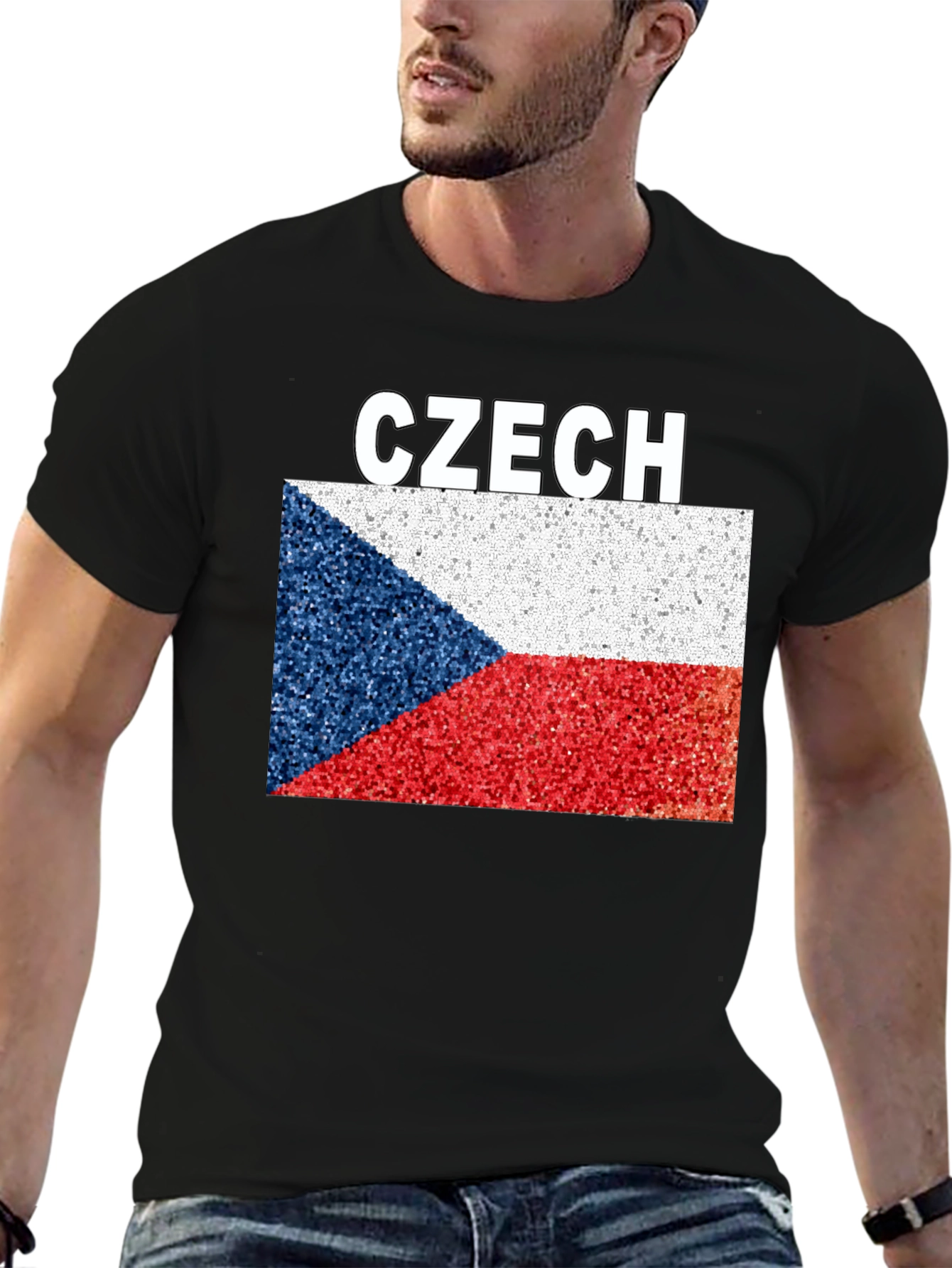 Czech Republic Flag T-Shirt - Black Crew Neck Tee