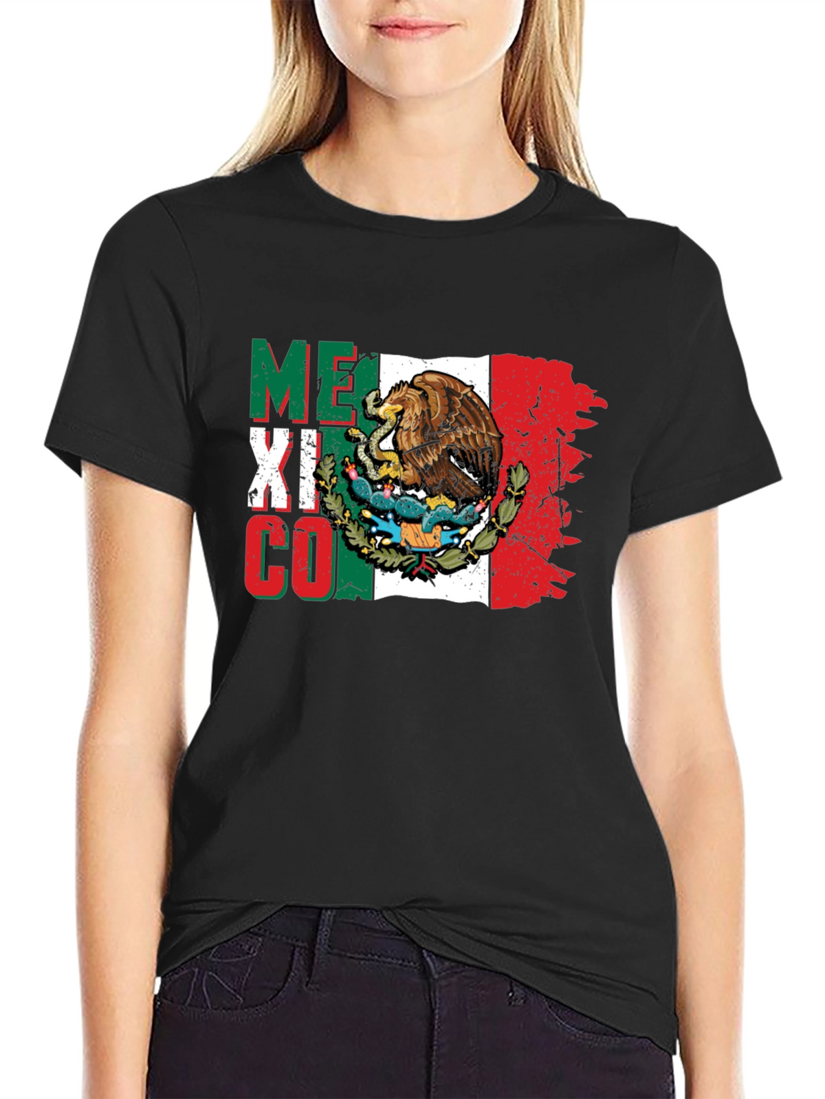 Mexico Flag Eagle T-Shirt - Black