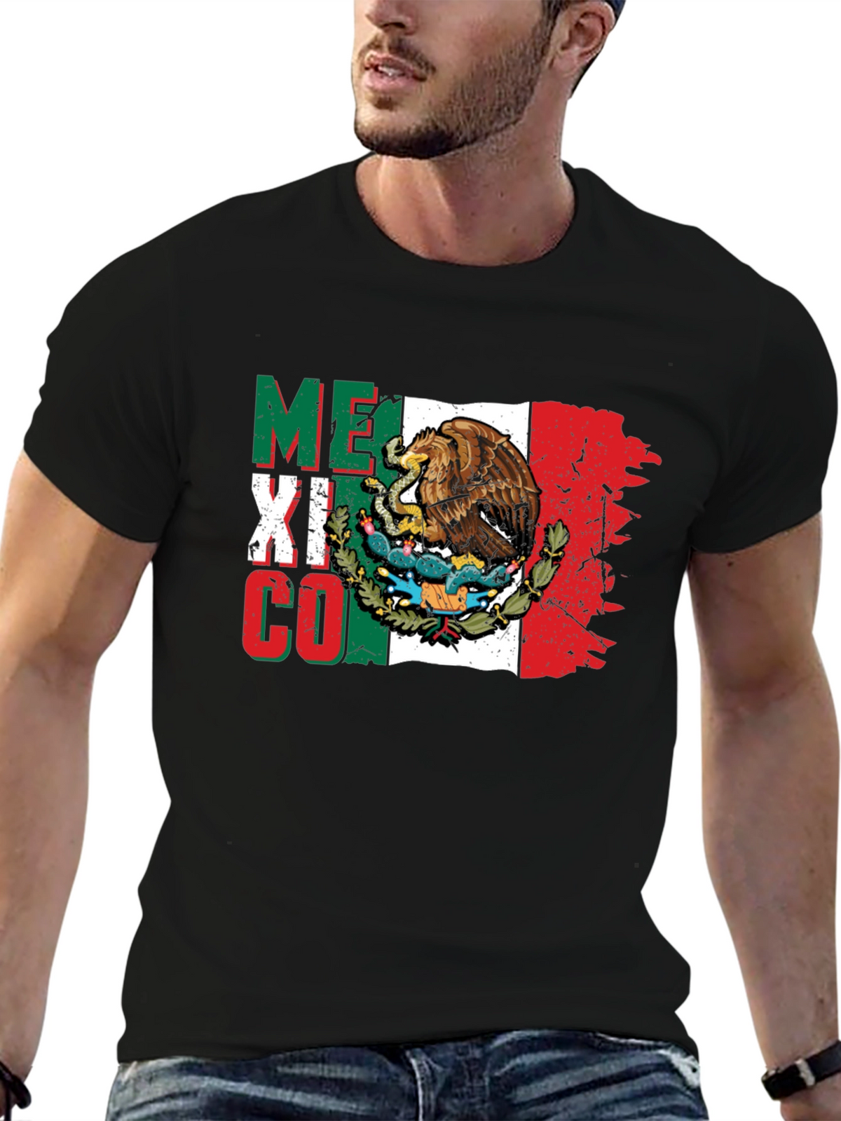 Mexico Flag Eagle T-Shirt - Black