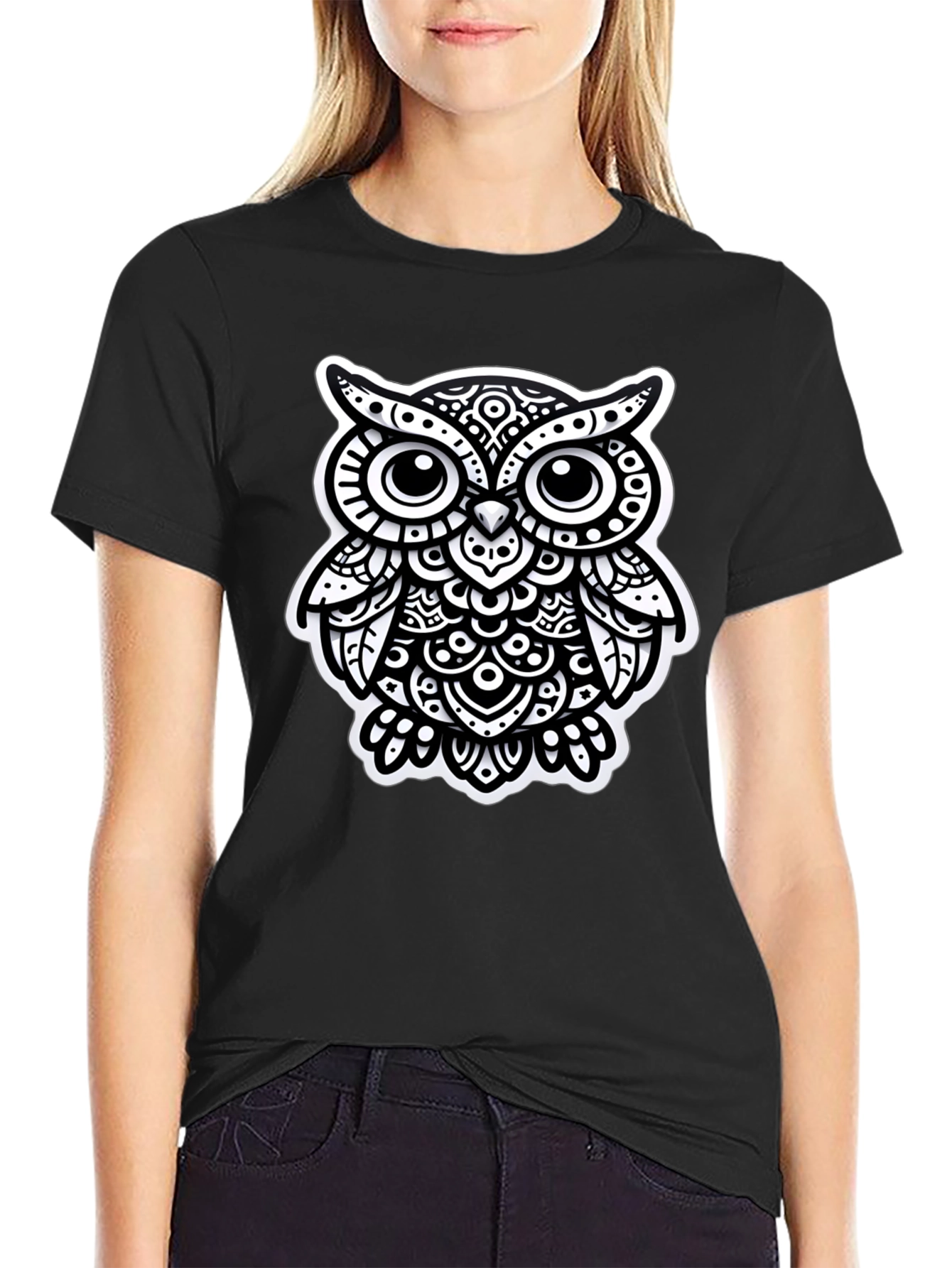 Stylish Black Owl Graphic Tee