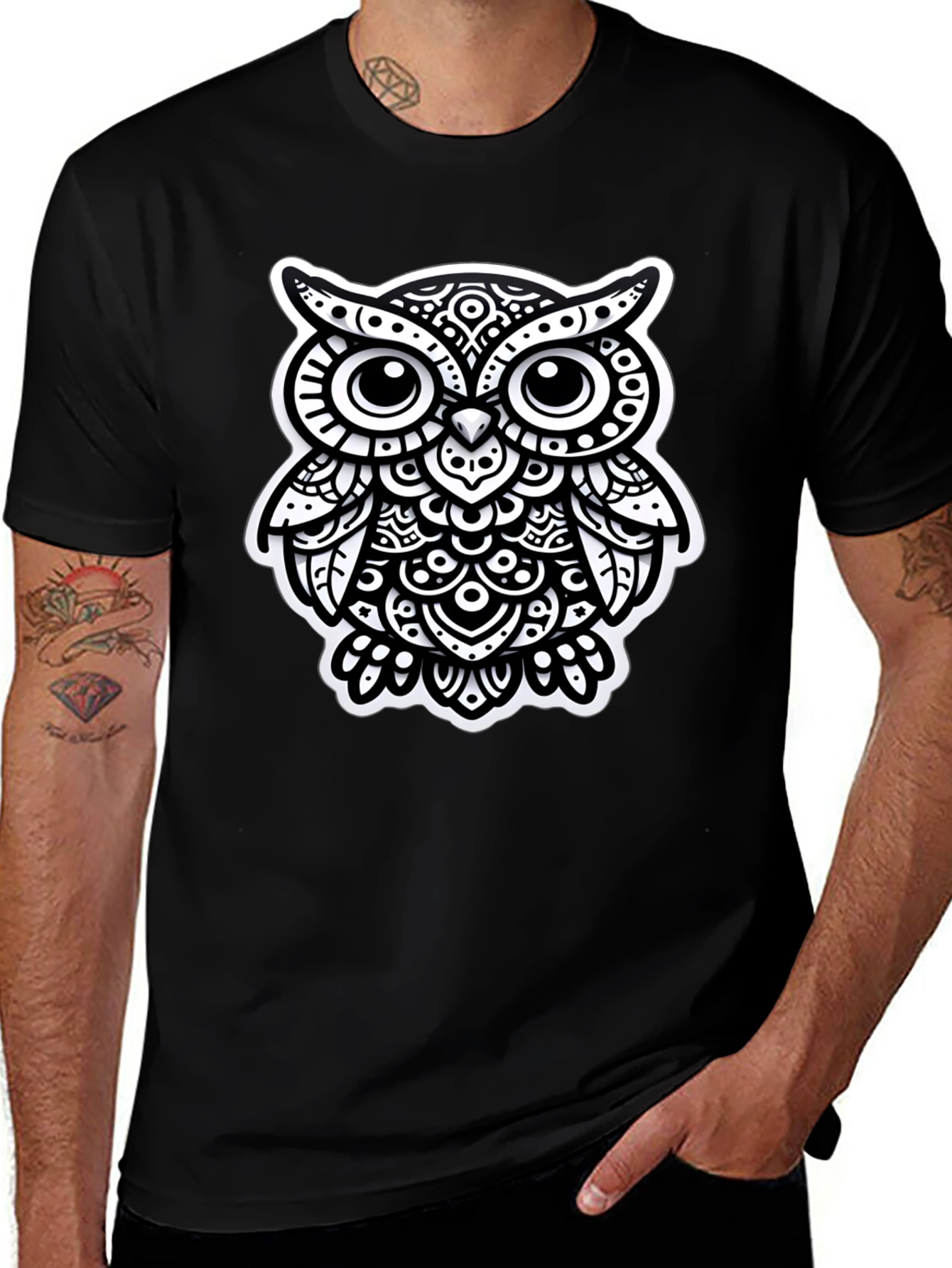 Stylish Black Owl Graphic Tee