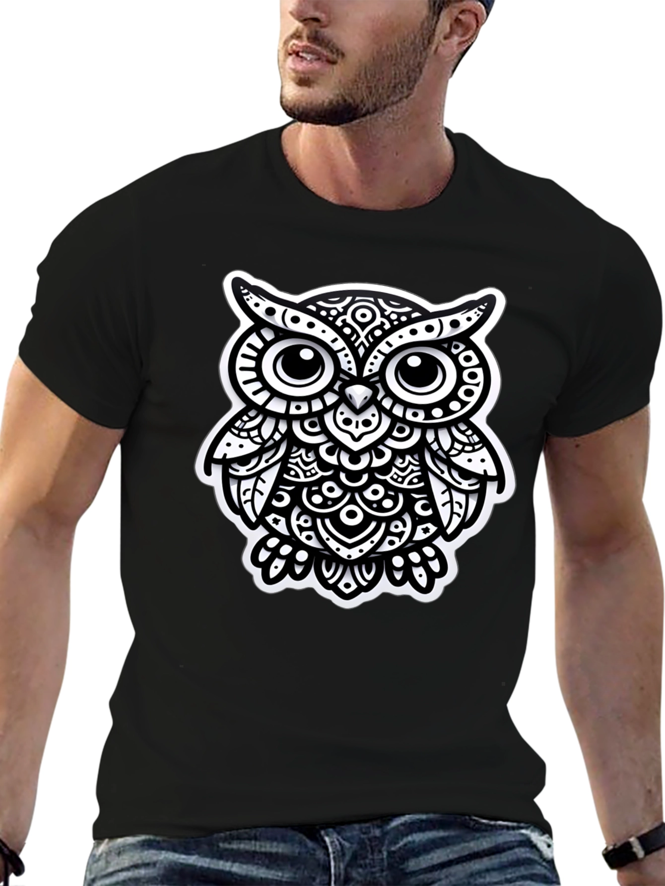 Stylish Black Owl Graphic Tee