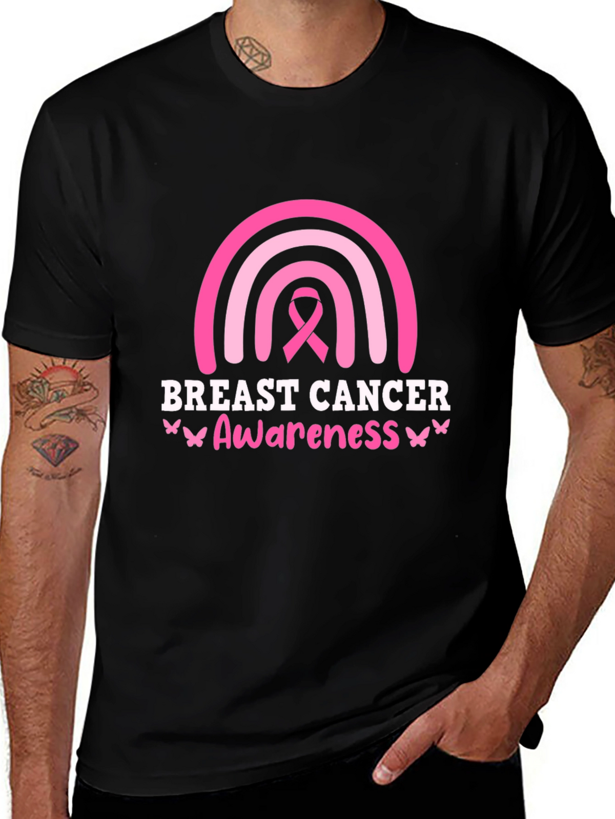 Breast Cancer Awareness Ribbon Rainbow Graphic T-Shirt