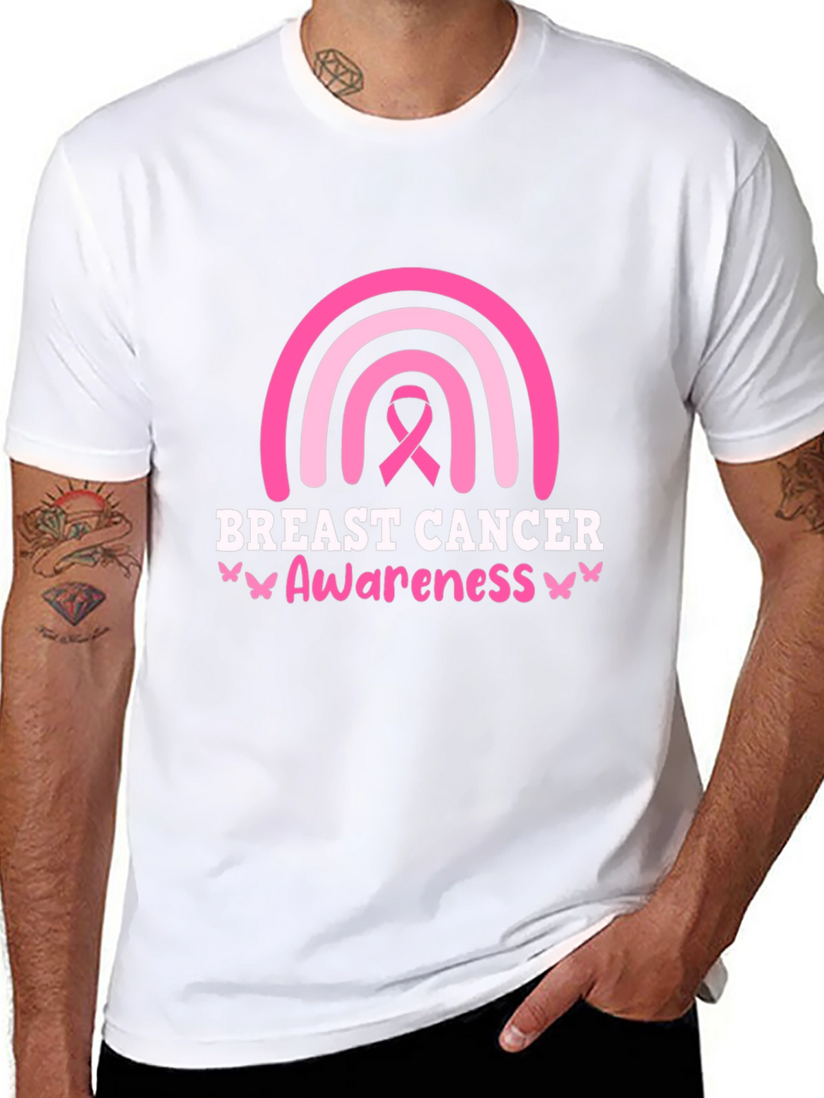 Breast Cancer Awareness Ribbon Rainbow Graphic T-Shirt