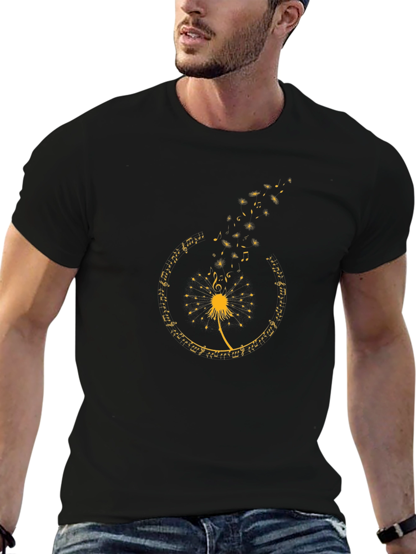 Dandelion Music Notes Black Graphic Tee