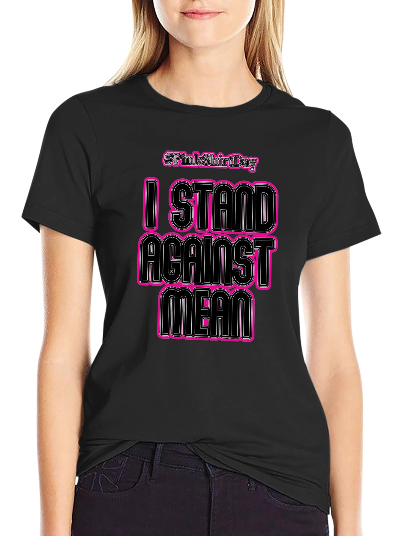 Pink Shirt Day: I Stand Against Mean Black T-Shirt
