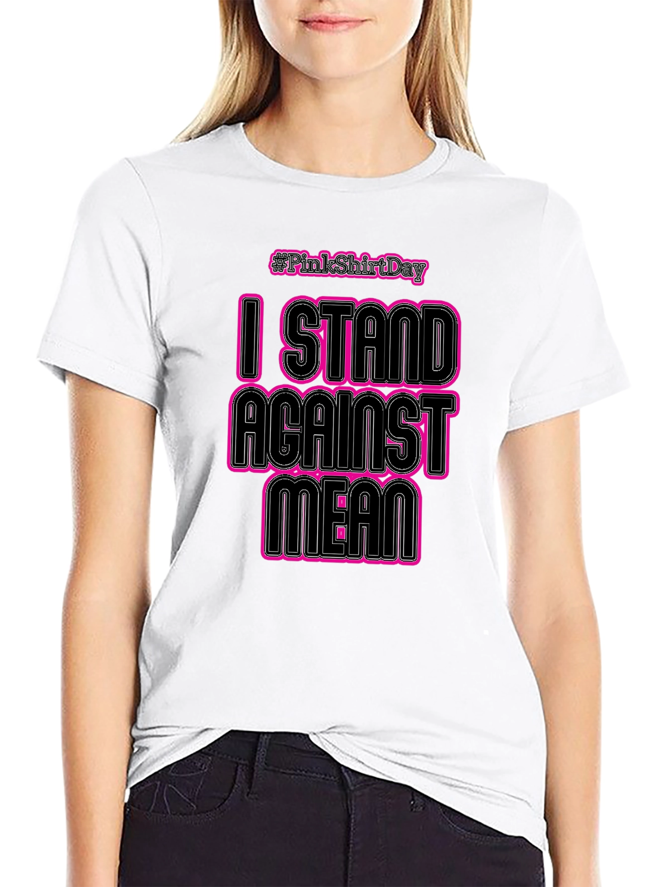 Pink Shirt Day: I Stand Against Mean Black T-Shirt