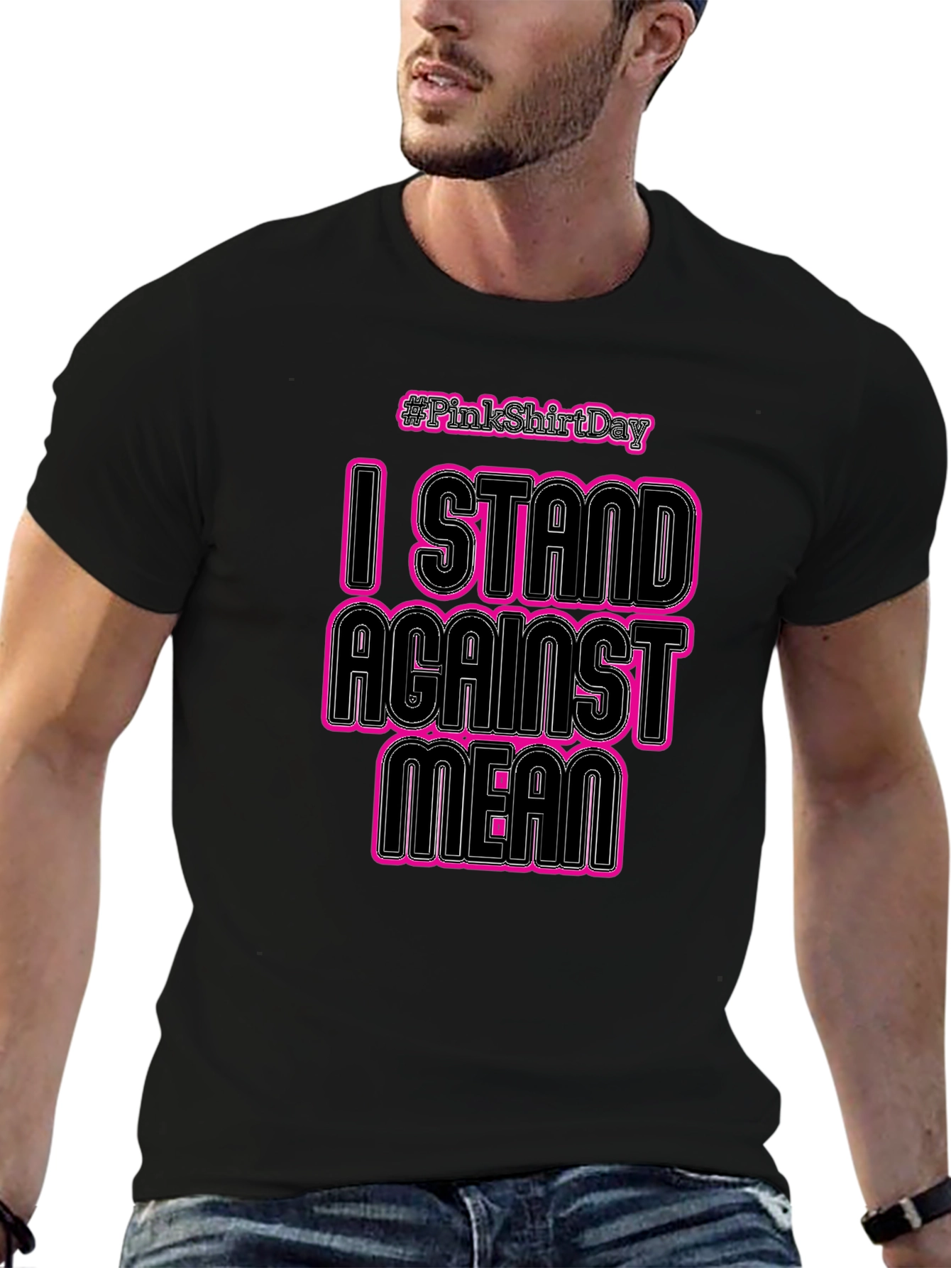 Pink Shirt Day: I Stand Against Mean Black T-Shirt