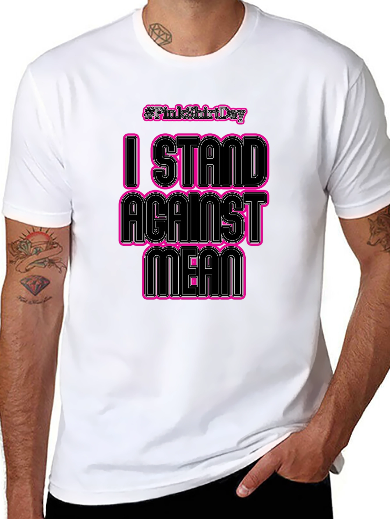 Pink Shirt Day: I Stand Against Mean Black T-Shirt
