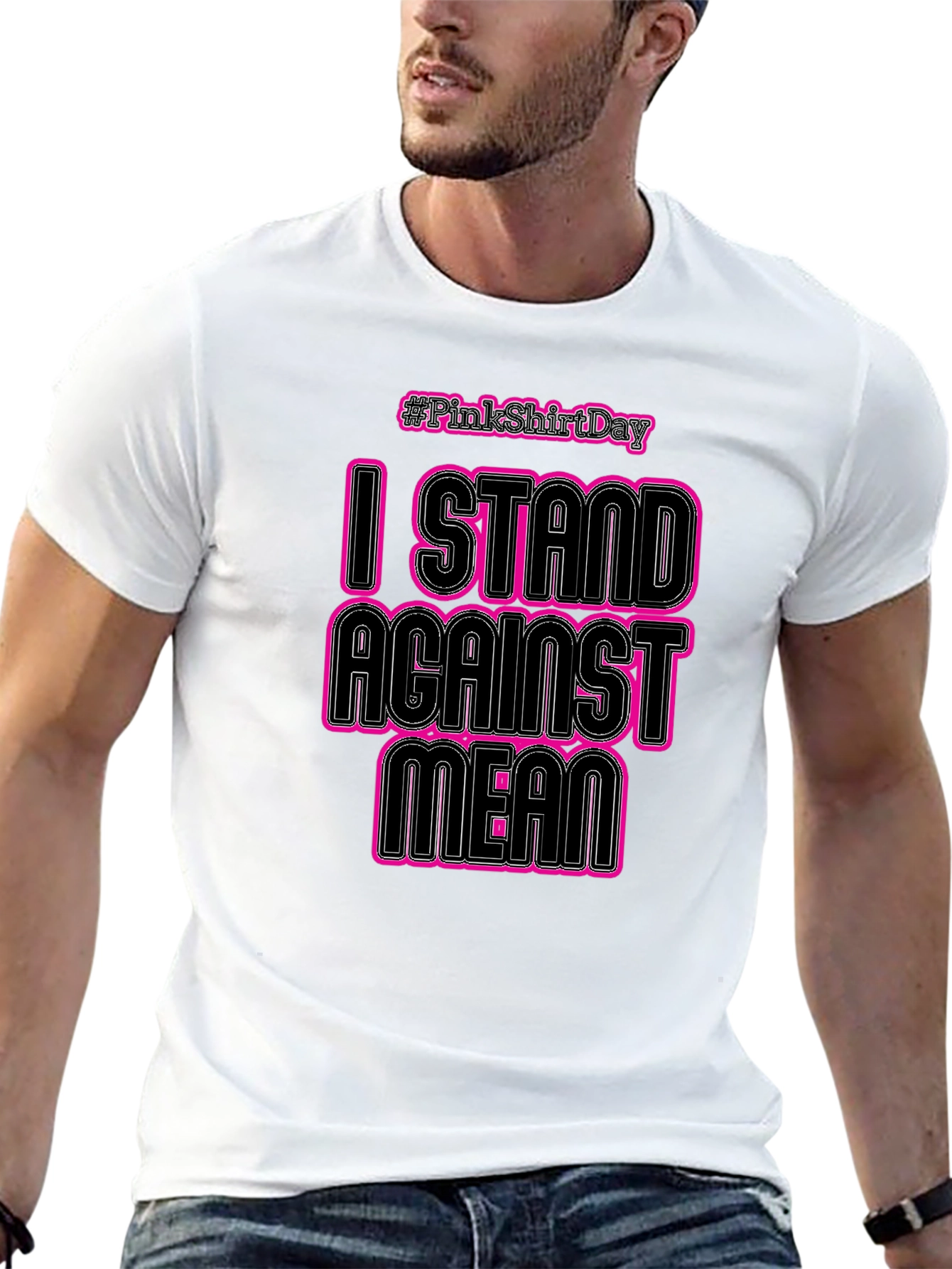 Pink Shirt Day: I Stand Against Mean Black T-Shirt