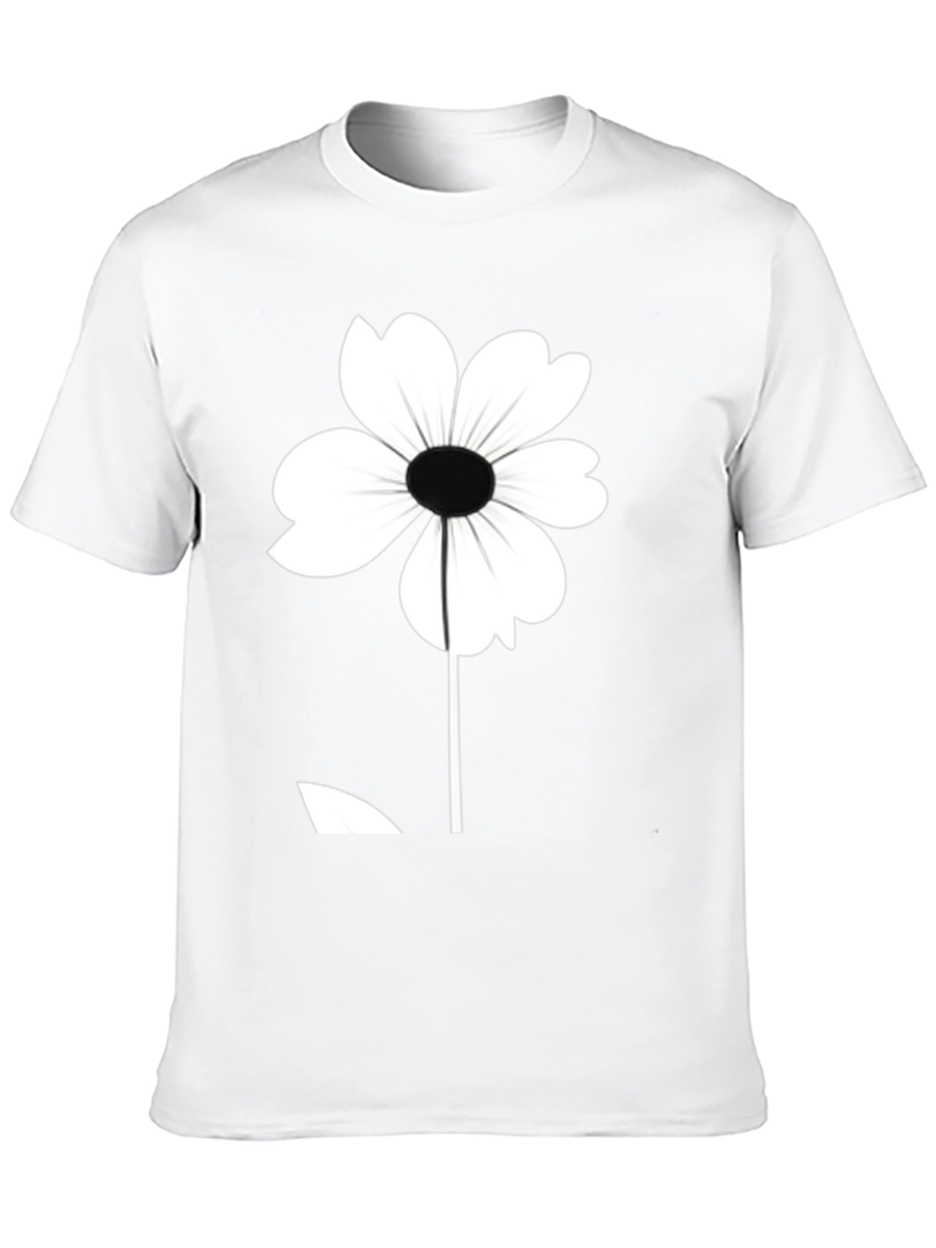 Black T-Shirt with White Flower Graphic