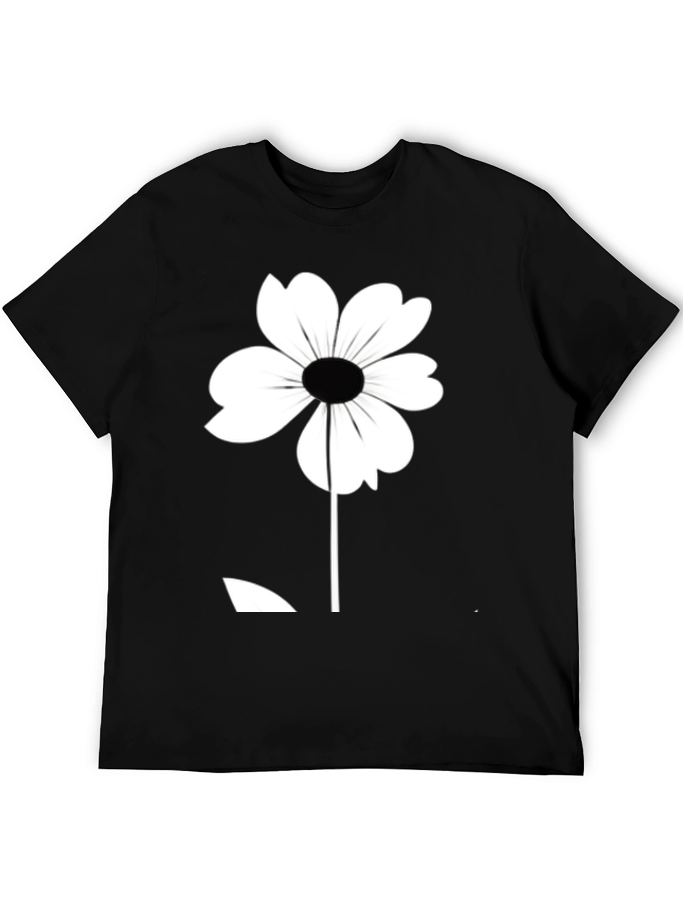 Black T-Shirt with White Flower Graphic