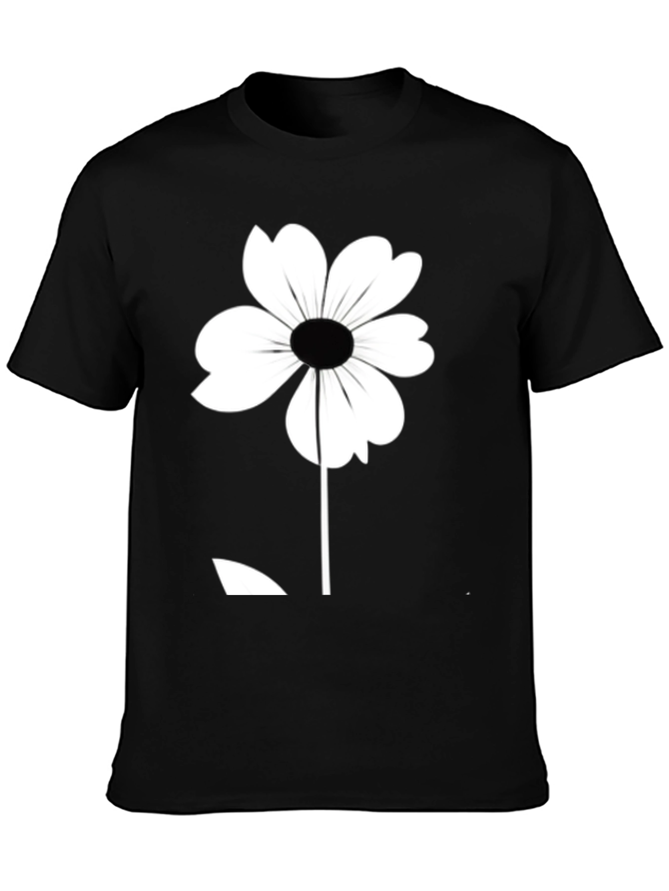 Black T-Shirt with White Flower Graphic