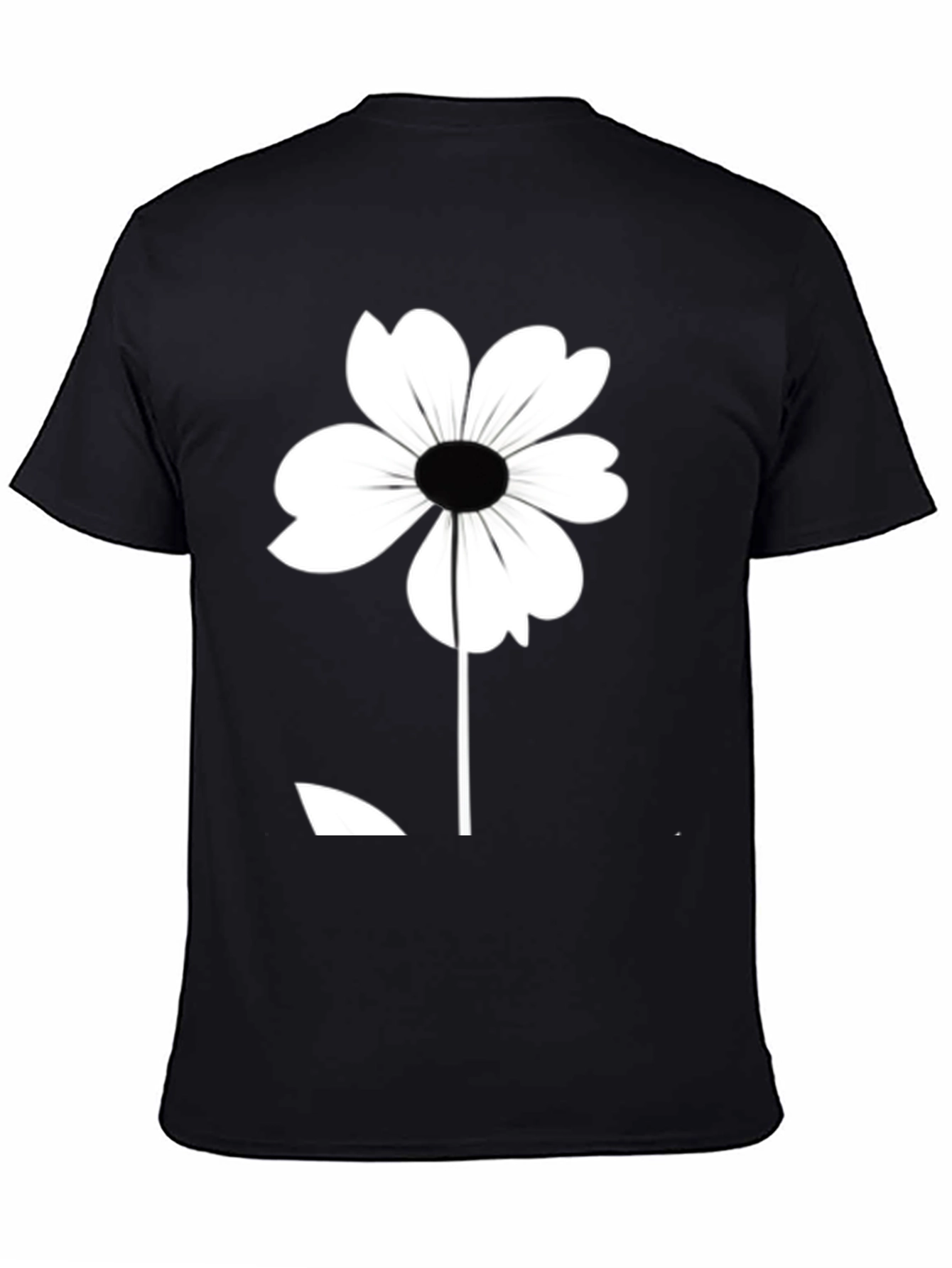 Black T-Shirt with White Flower Graphic
