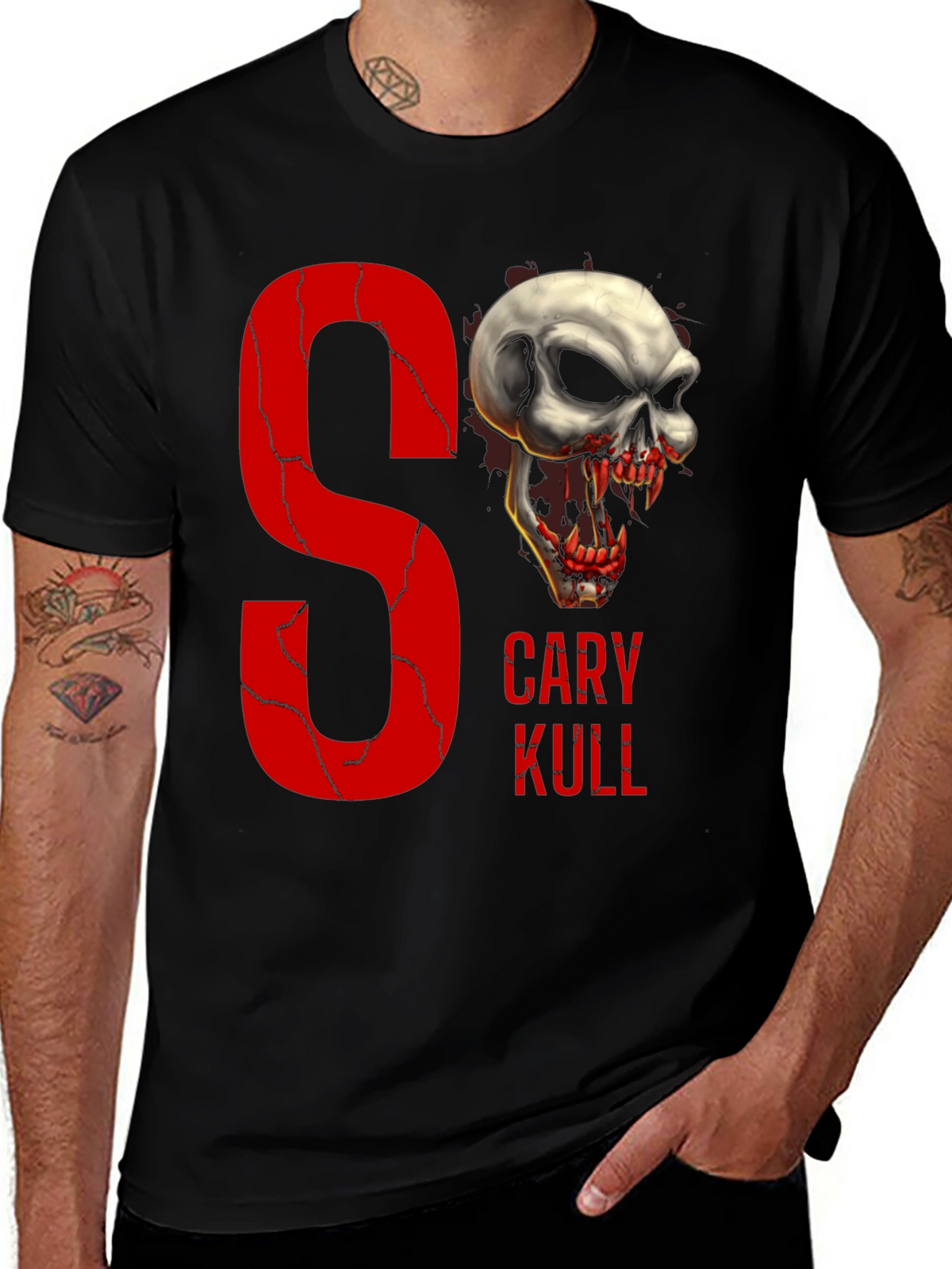 Gary Kull Skull Graphic Print Black T-Shirt
