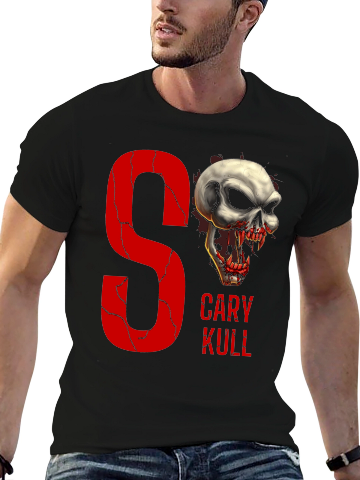 Gary Kull Skull Graphic Print Black T-Shirt