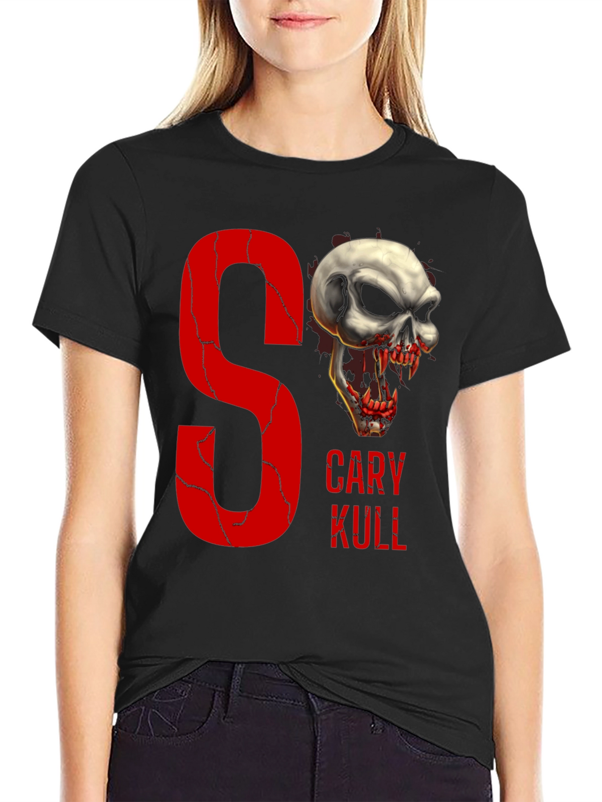 Gary Kull Skull Graphic Print Black T-Shirt