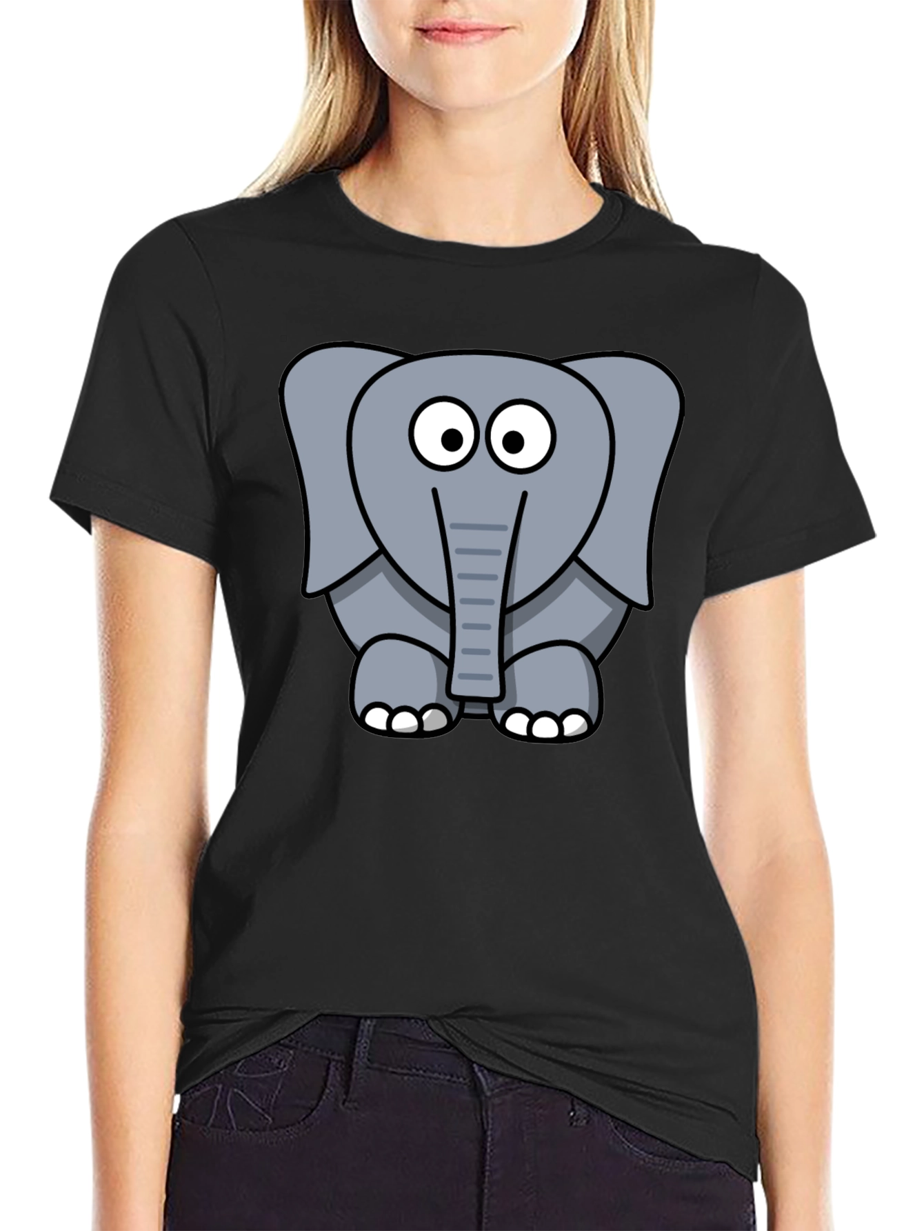 Cute Elephant Graphic Black T-Shirt