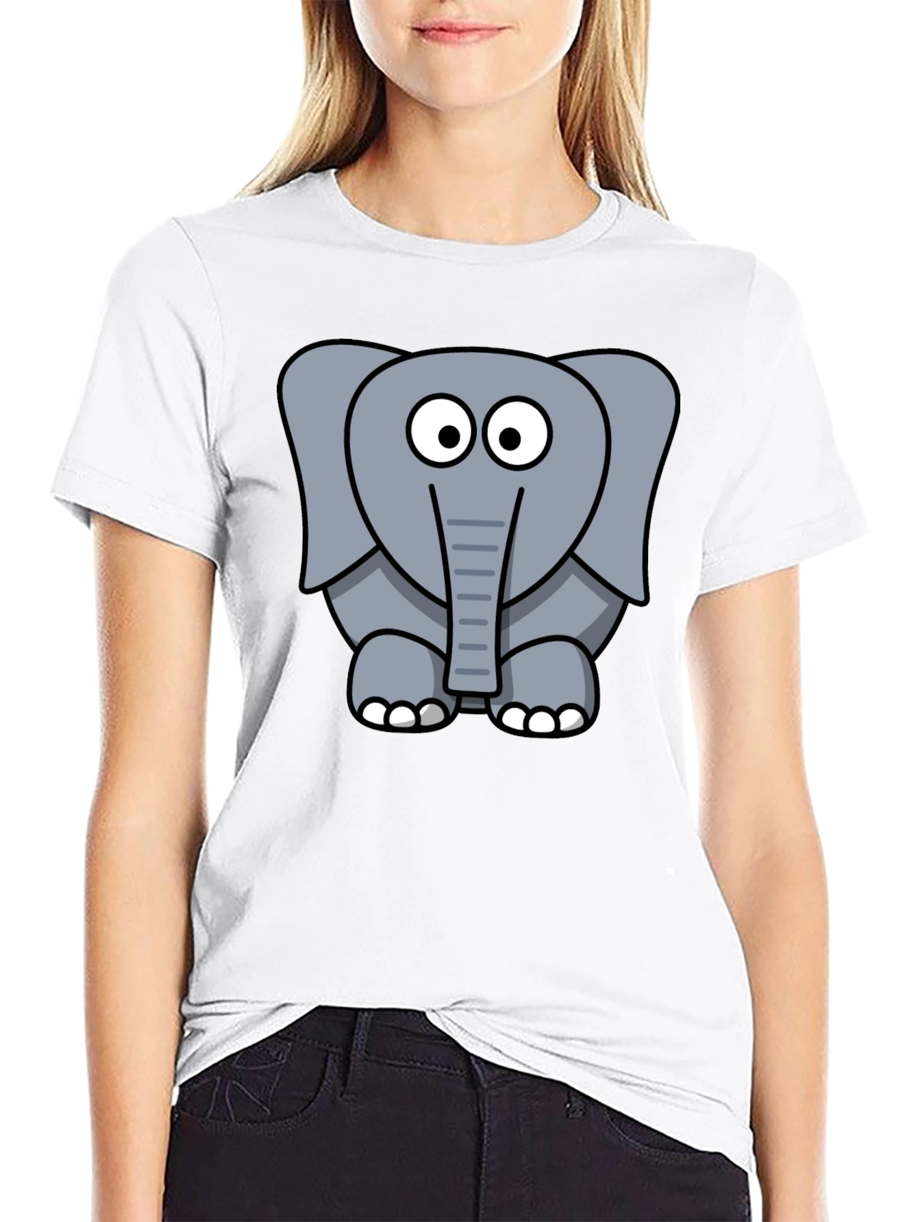 Cute Elephant Graphic Black T-Shirt