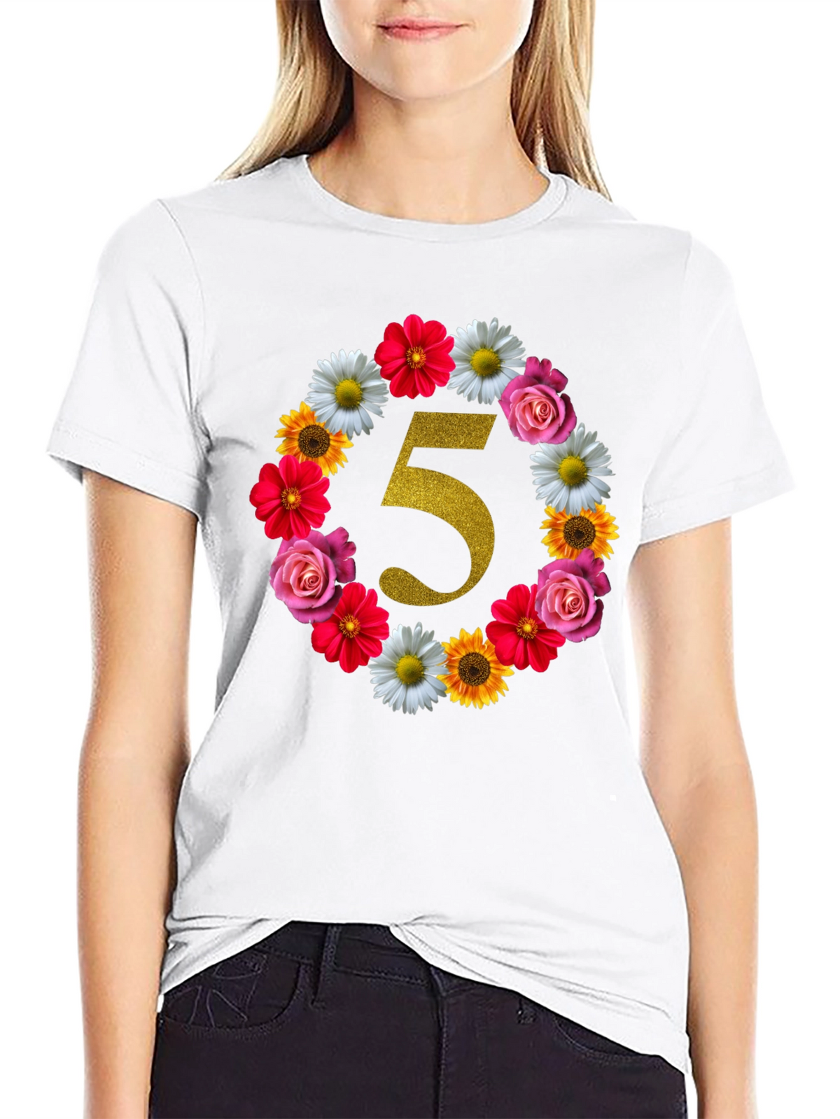 Floral Number 5 Birthday T-Shirt