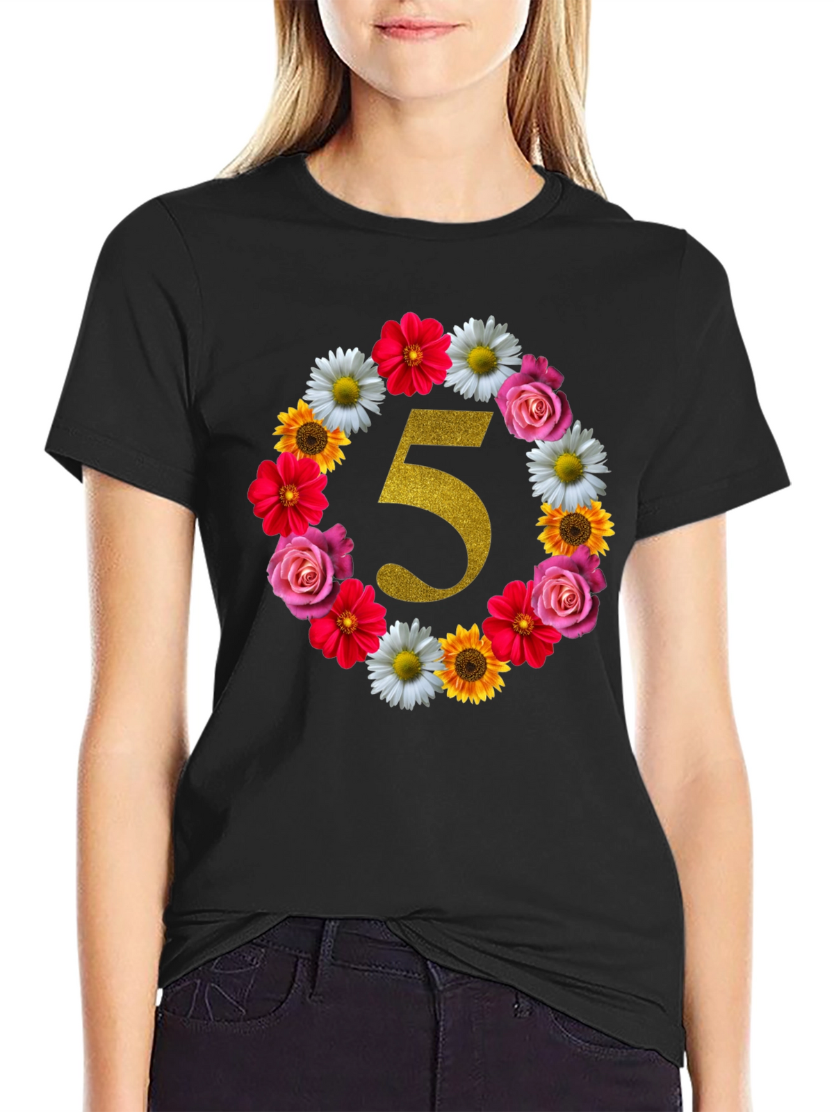 Floral Number 5 Birthday T-Shirt