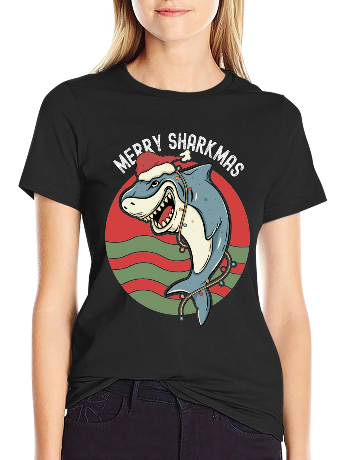 Merry Sharkmas Graphic Tee - Holiday Shark T-Shirt