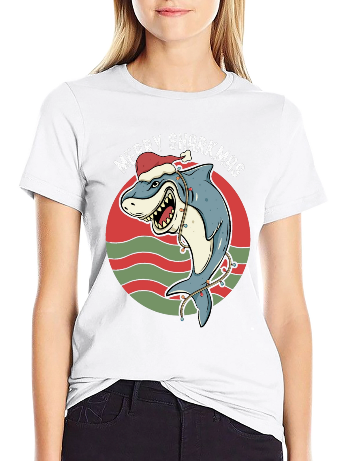 Merry Sharkmas Graphic Tee - Holiday Shark T-Shirt