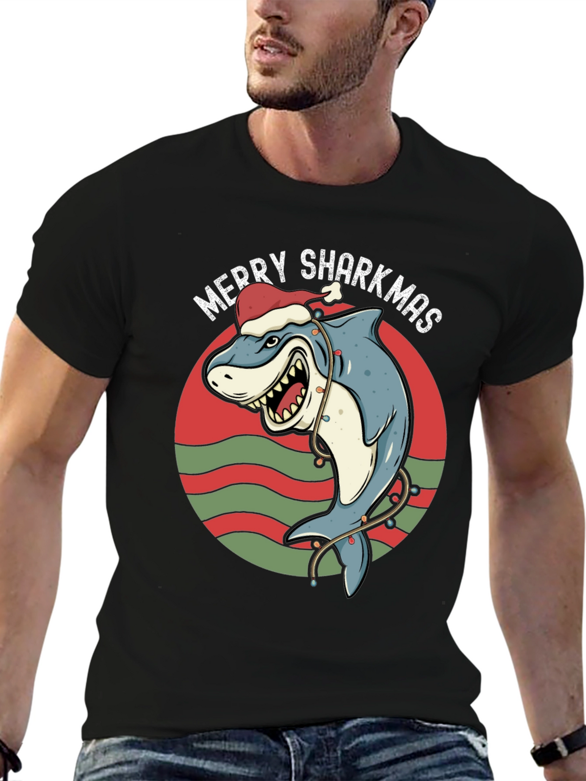 Merry Sharkmas Graphic Tee - Holiday Shark T-Shirt