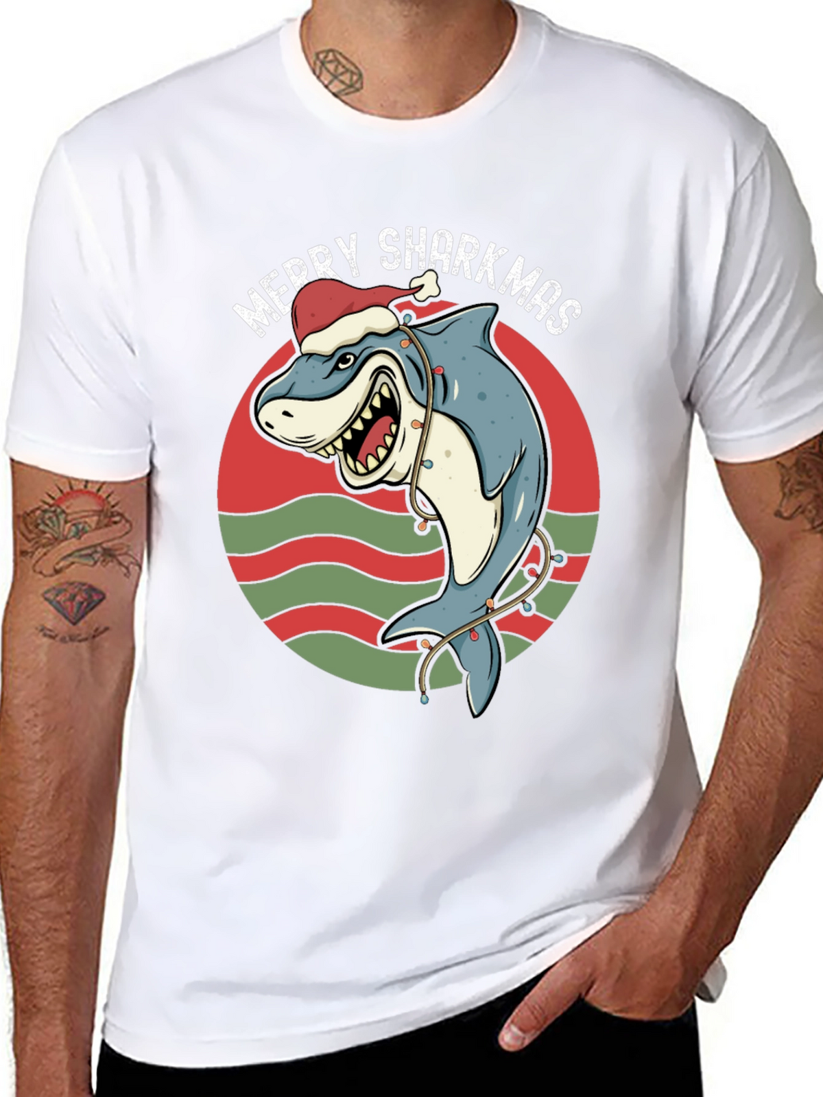 Merry Sharkmas Graphic Tee - Holiday Shark T-Shirt