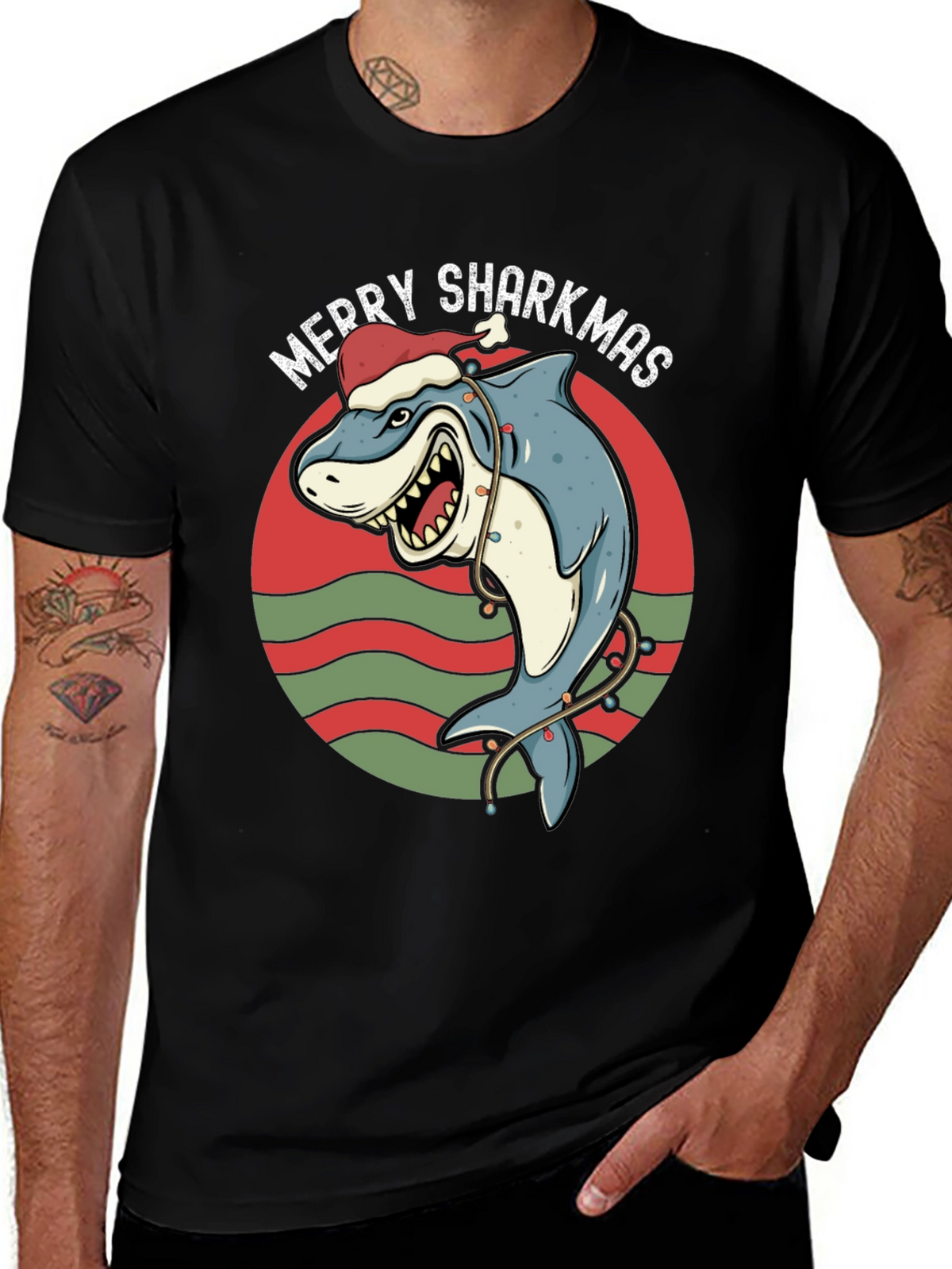 Merry Sharkmas Graphic Tee - Holiday Shark T-Shirt