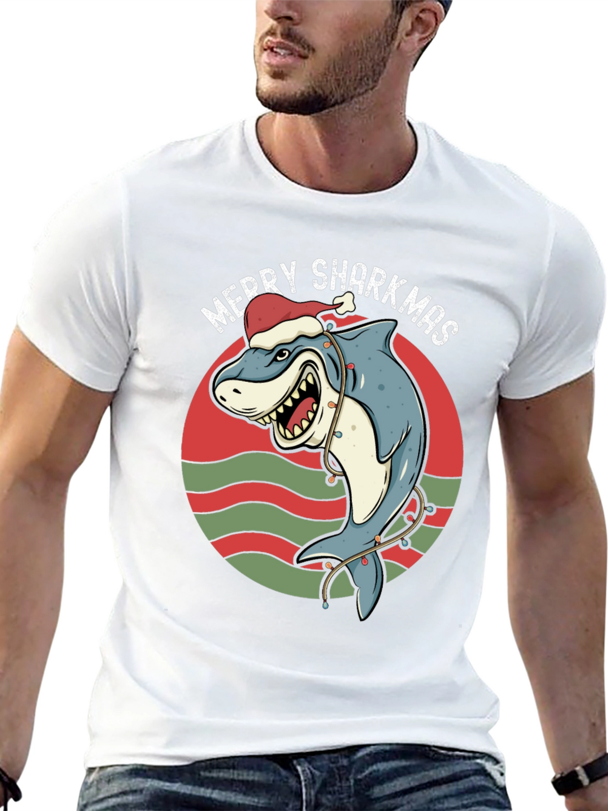 Merry Sharkmas Graphic Tee - Holiday Shark T-Shirt