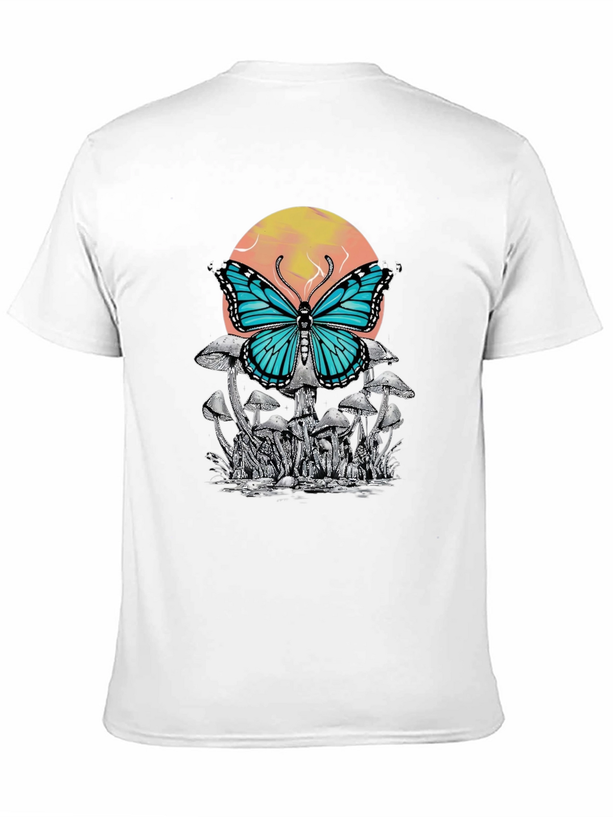 Butterfly Mushroom Graphic Tee - Black Cotton T-Shirt