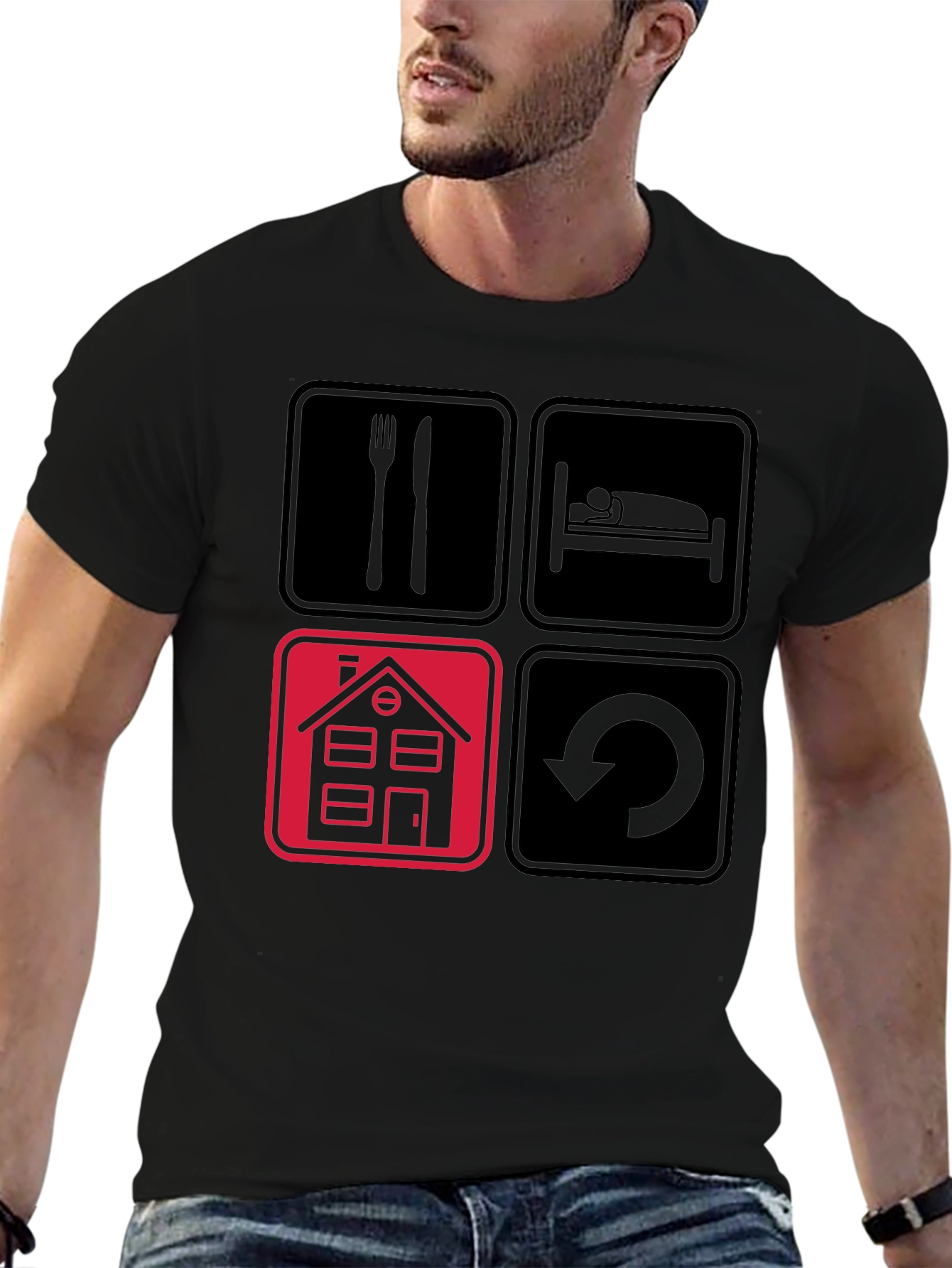 Eat Sleep Home Repeat Black Graphic Tee