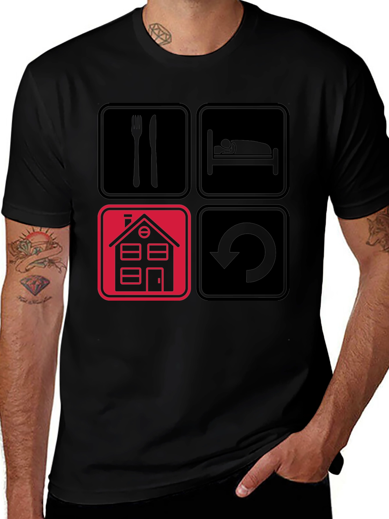 Eat Sleep Home Repeat Black Graphic Tee